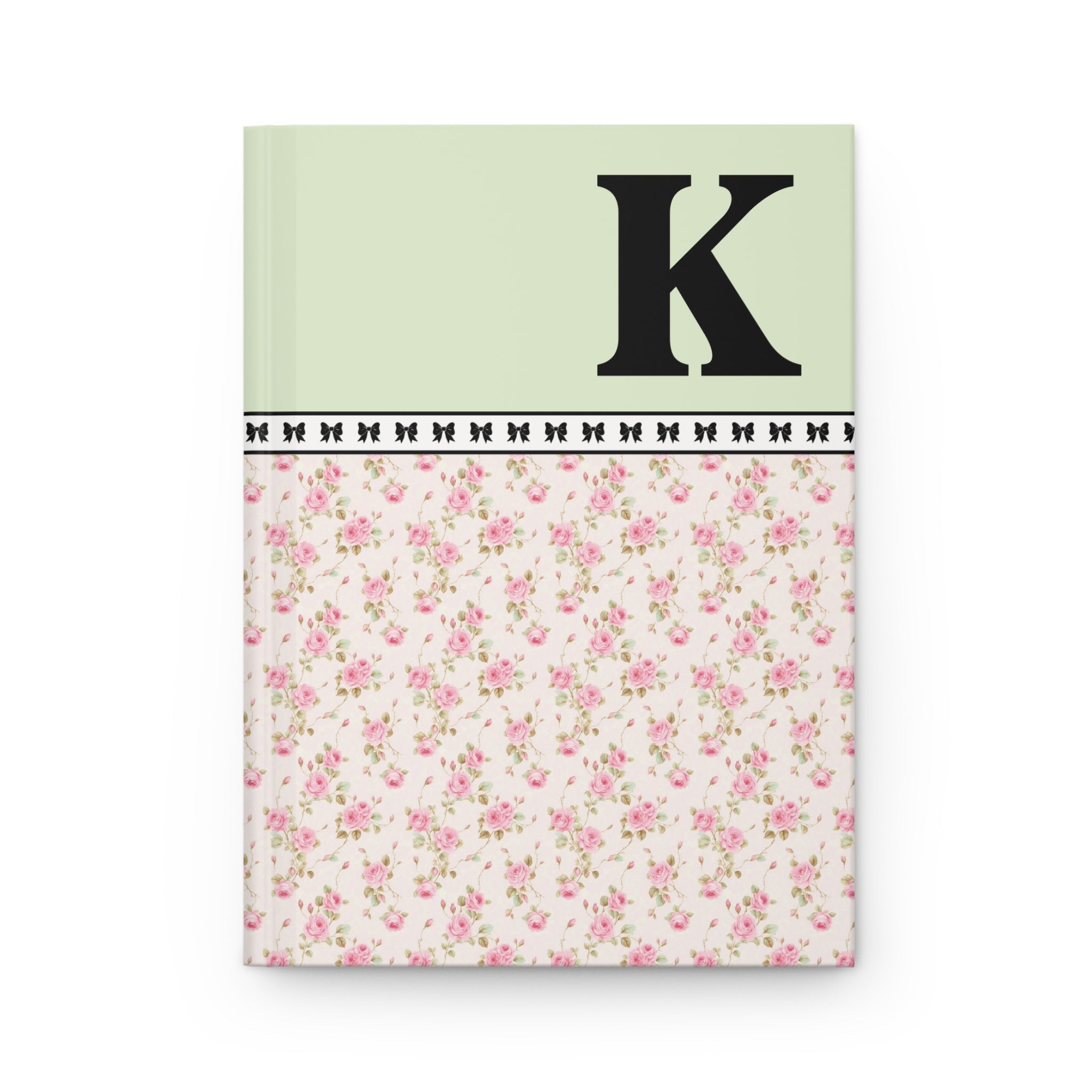 Pink Floral Notebook with Initial and Bows: K - Opal and June
