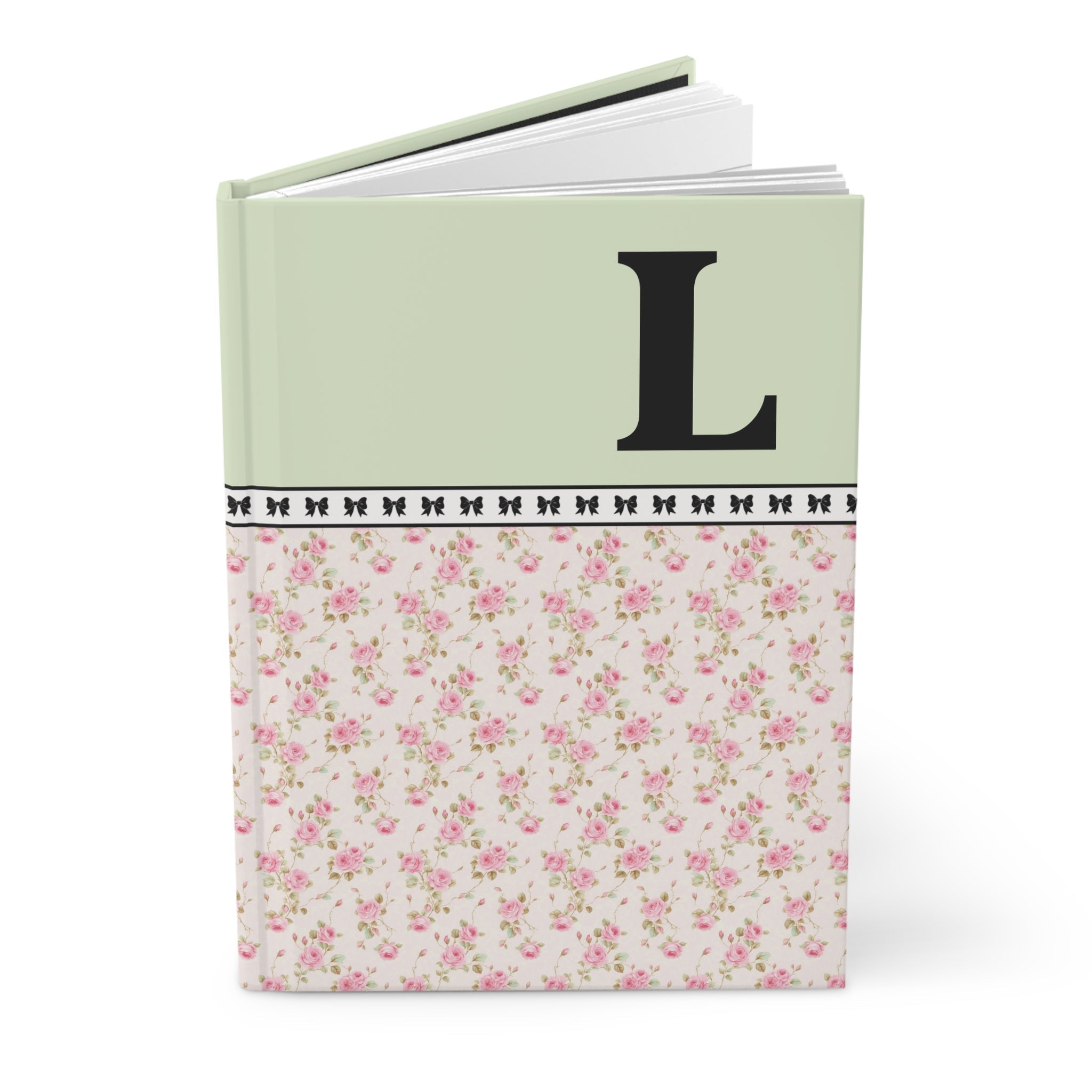 Pink Floral Notebook with Initial and Bows: L - Opal and June