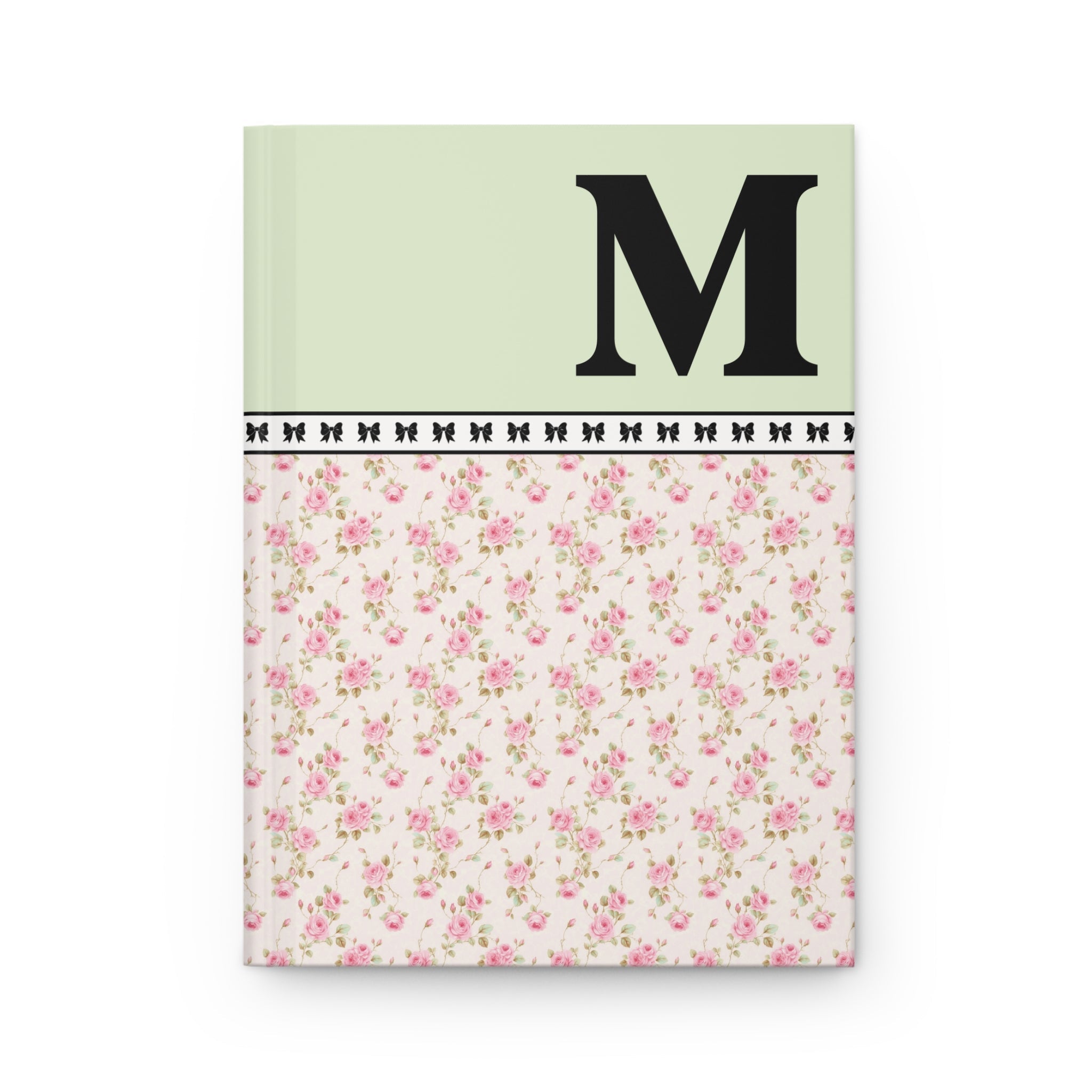 Pink Floral Notebook with Initial and Bows: M - Opal and June