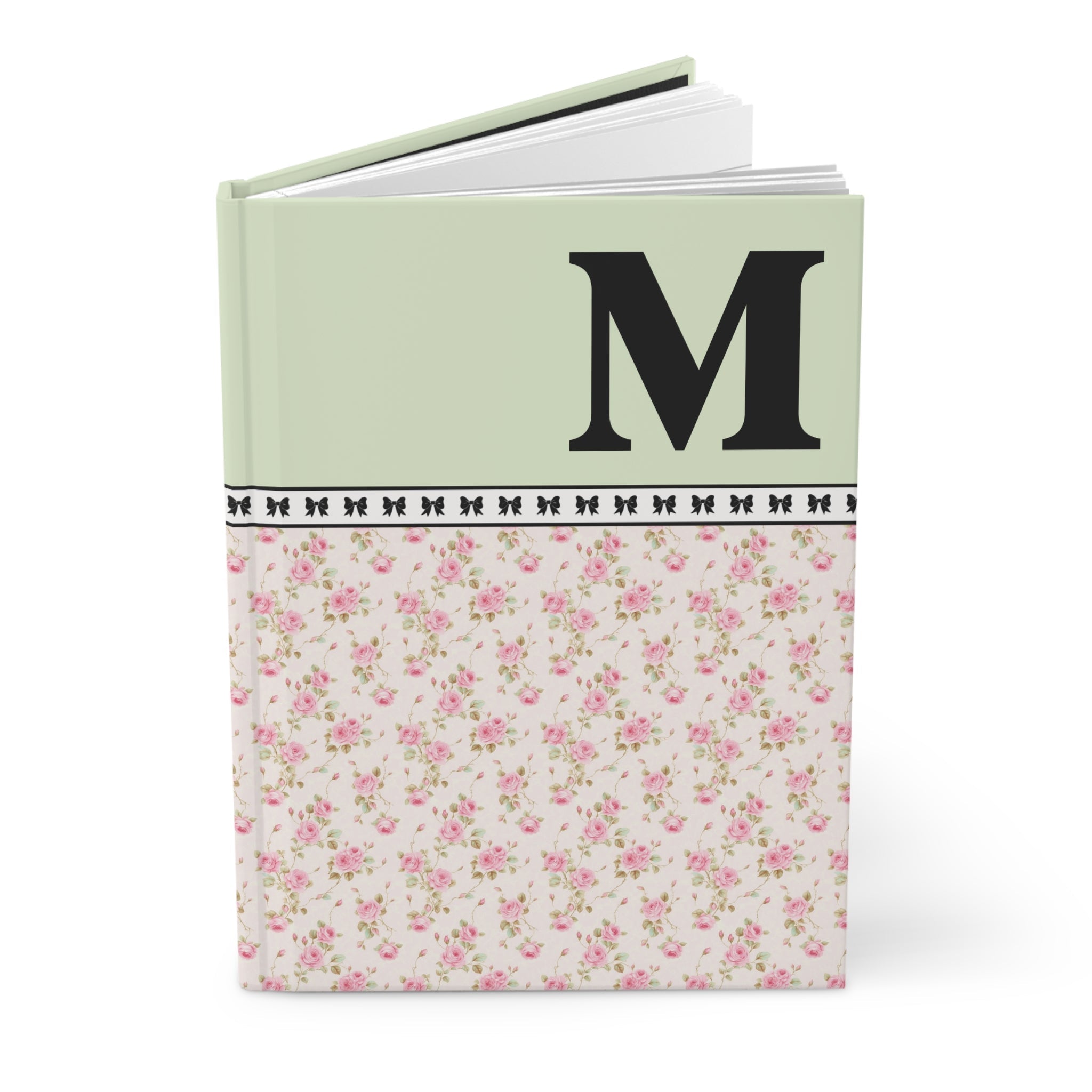 Pink Floral Notebook with Initial and Bows: M - Opal and June