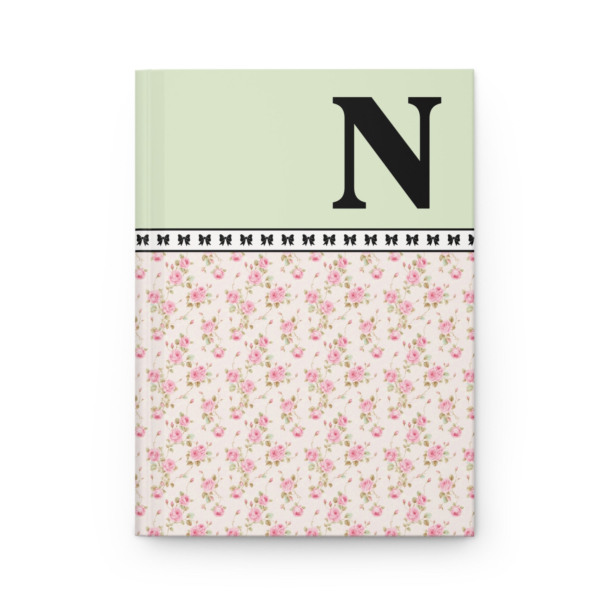 Pink Floral Notebook with Initial and Bows: N - Opal and June