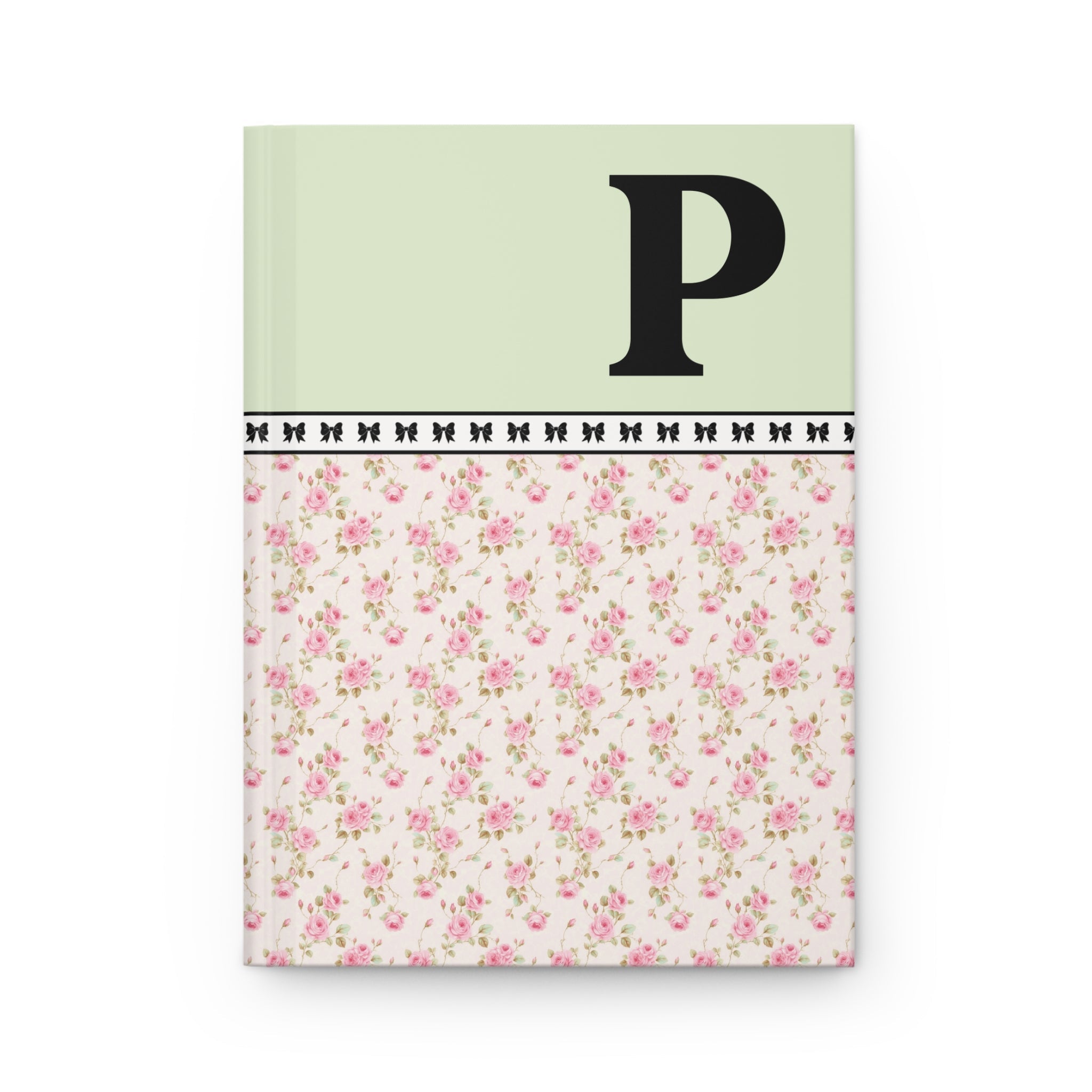 Pink Floral Notebook with Initial and Bows: P - Opal and June