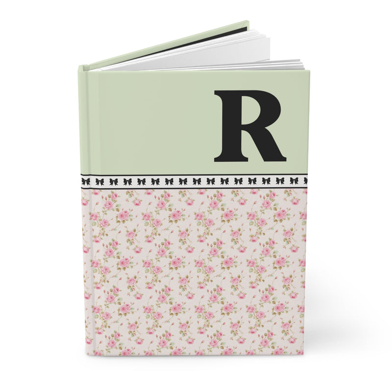 Pink Floral Notebook with Initial and Bows: R - Opal and June