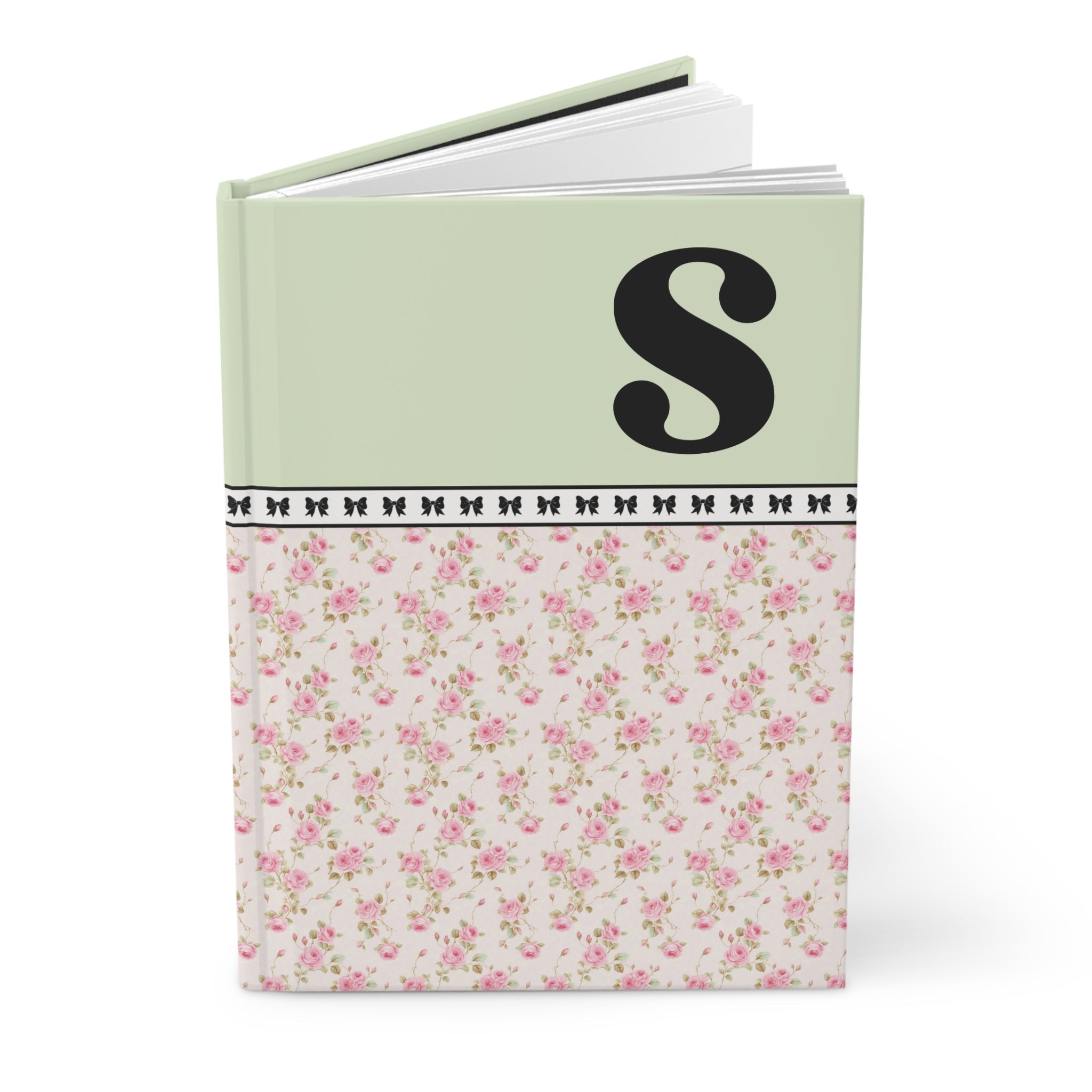 Pink Floral Notebook with Initial and Bows: S - Opal and June