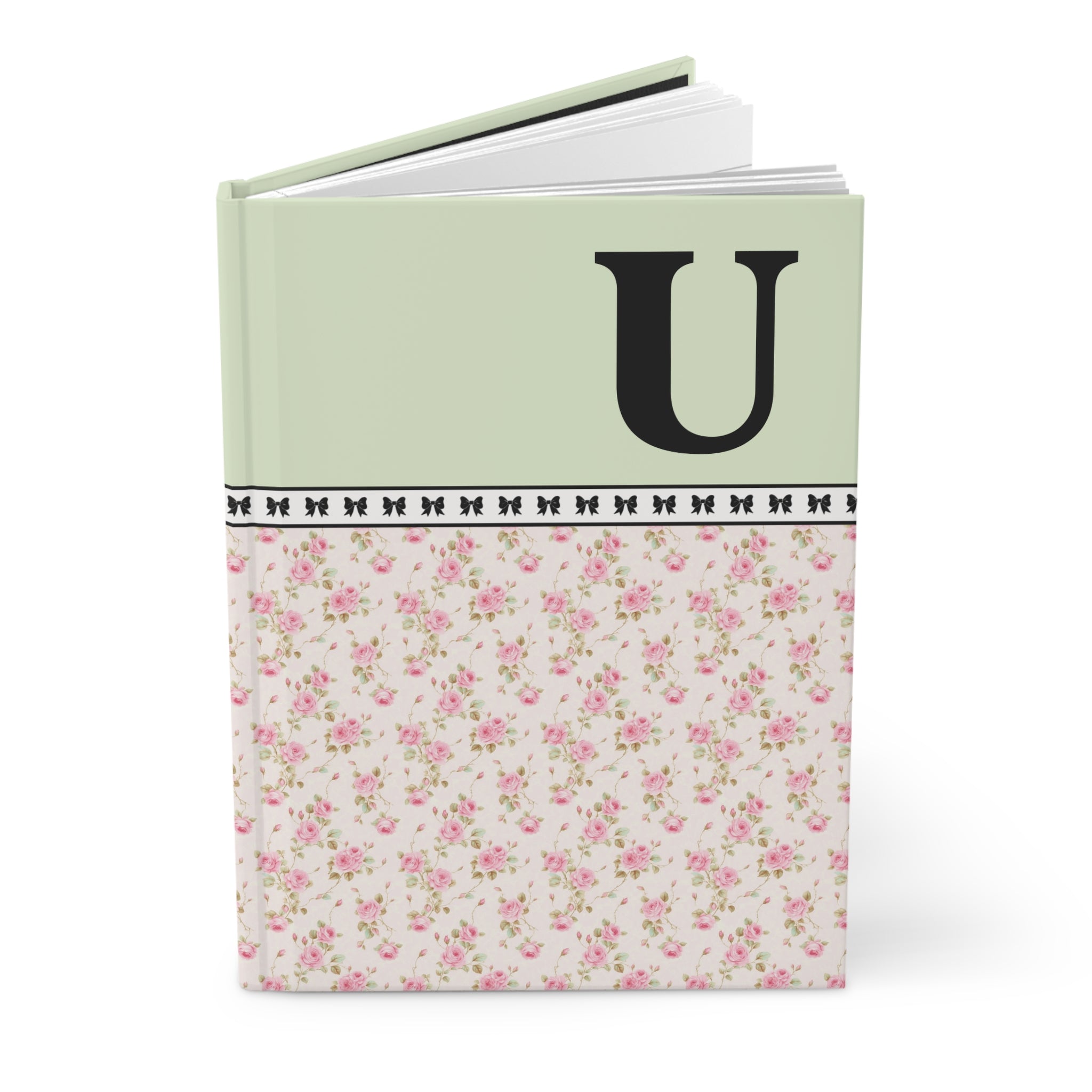 Pink Floral Notebook with Initial and Bows: U - Opal and June