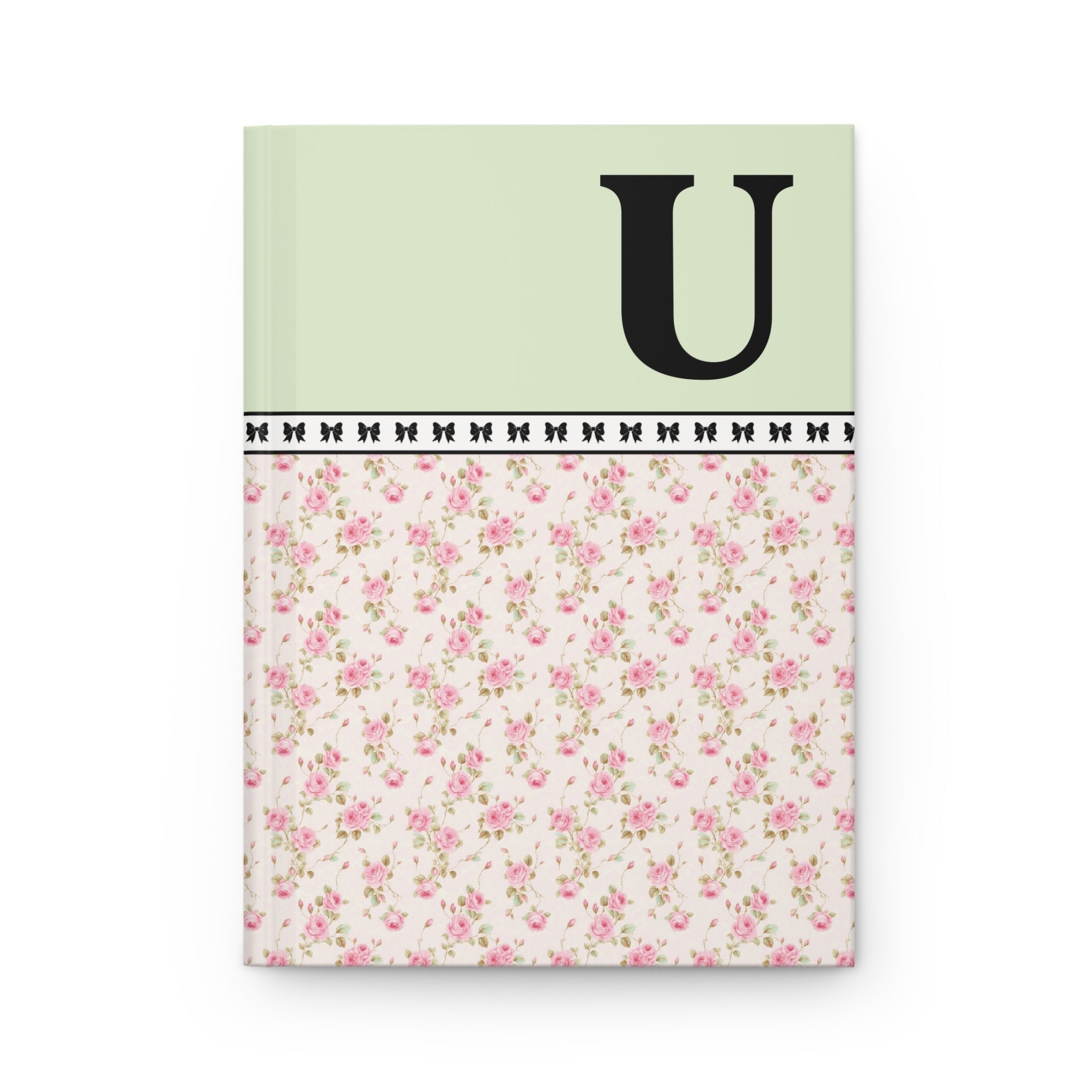 Pink Floral Notebook with Initial and Bows: U - Opal and June