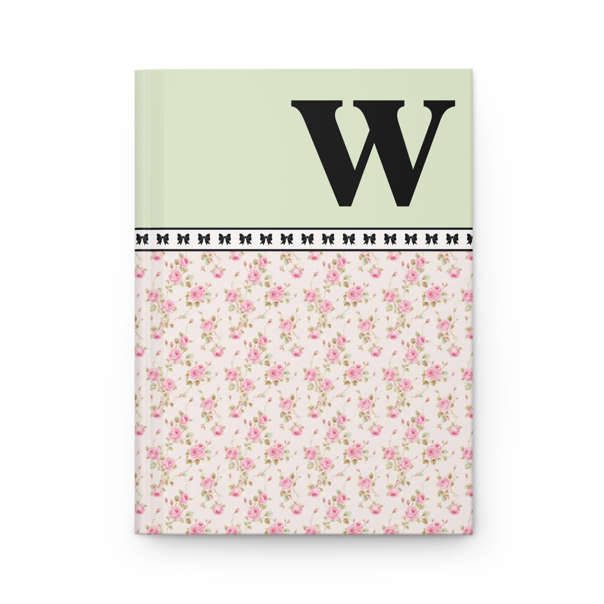 Pink Floral Notebook with Initial and Bows: W - Opal and June