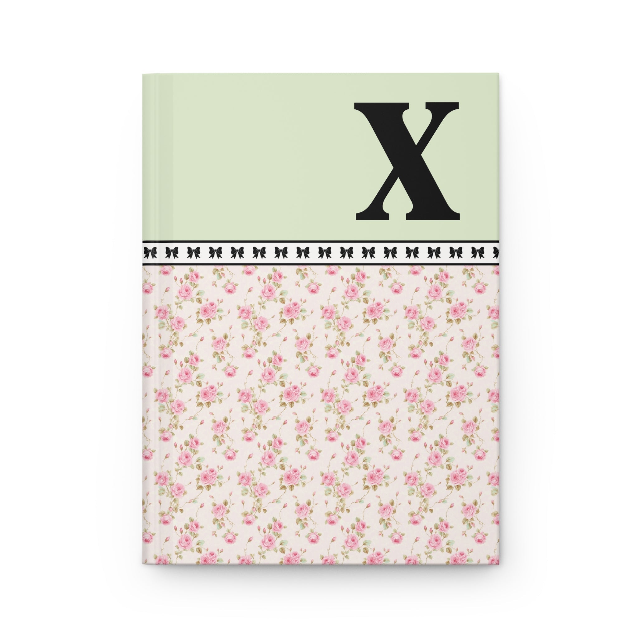 Pink Floral Notebook with Initial and Bows: X - Opal and June