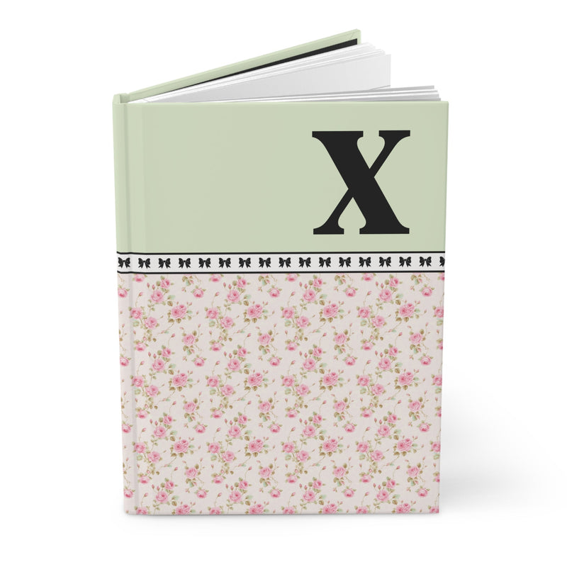 Pink Floral Notebook with Initial and Bows: X - Opal and June