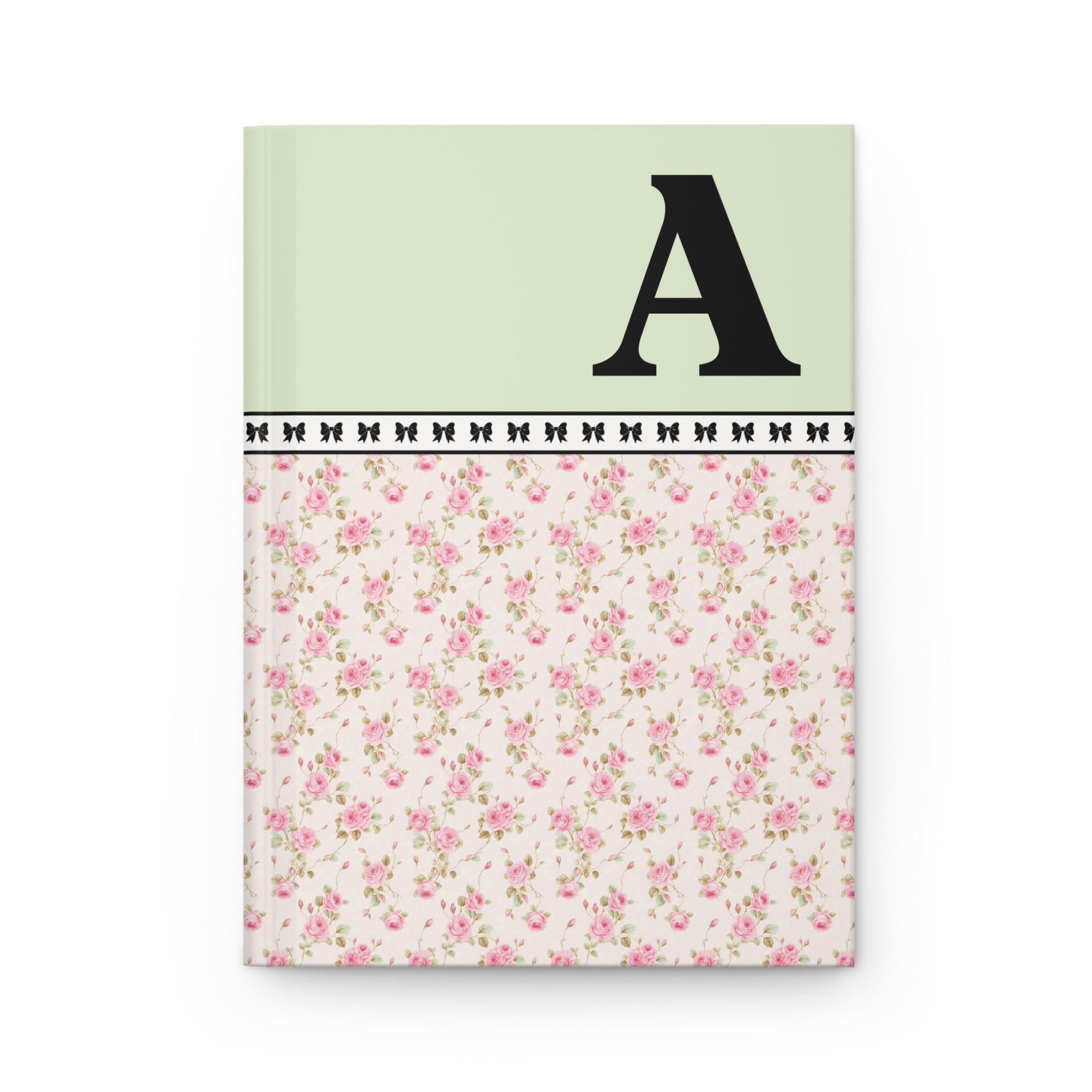 Pink Floral Notebook with Initial: Cottagecore Rose Pattern Journal with Bows, Vintage Aesthetic Present for Sister or Friend Who Writes - Opal and June