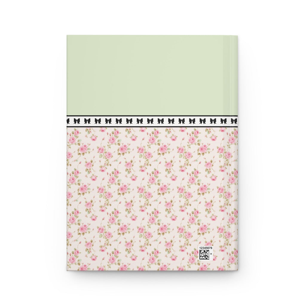 Pink Floral Notebook with Initial: Cottagecore Rose Pattern Journal with Bows, Vintage Aesthetic Present for Sister or Friend Who Writes - Opal and June