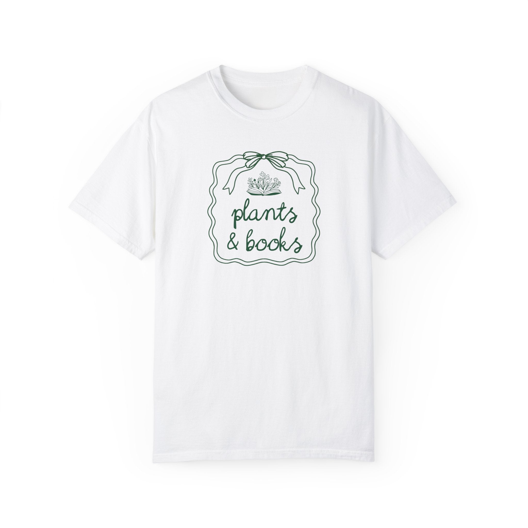 Plants and Books Tee Shirt for Bookworm Who Loves Growing Flowers or Plants, Cute Book Lover Shirt with Doodle, Cozy Bookish Gift for Reader - Opal and June