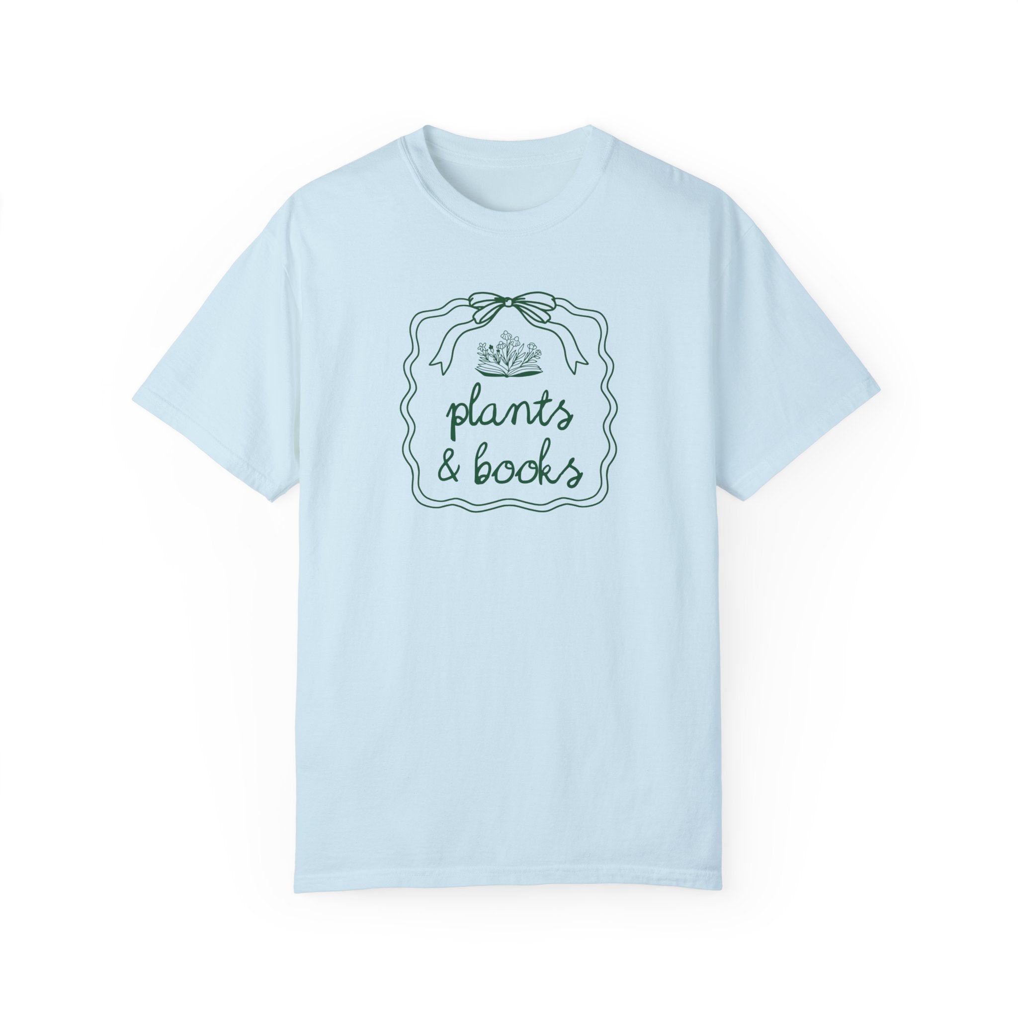 Plants and Books Tee Shirt for Bookworm Who Loves Growing Flowers or Plants, Cute Book Lover Shirt with Doodle, Cozy Bookish Gift for Reader - Opal and June