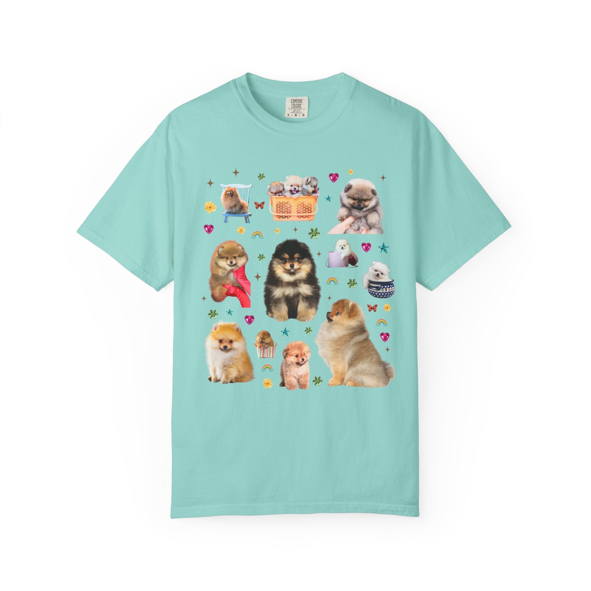 Pomeranian Puppy Lover Tee Shirt with Flowers and Hearts, Funny Animal Lover 90s Vibe Tee for Dog Owner or Friend Who Loves Pomeranians - Opal and June