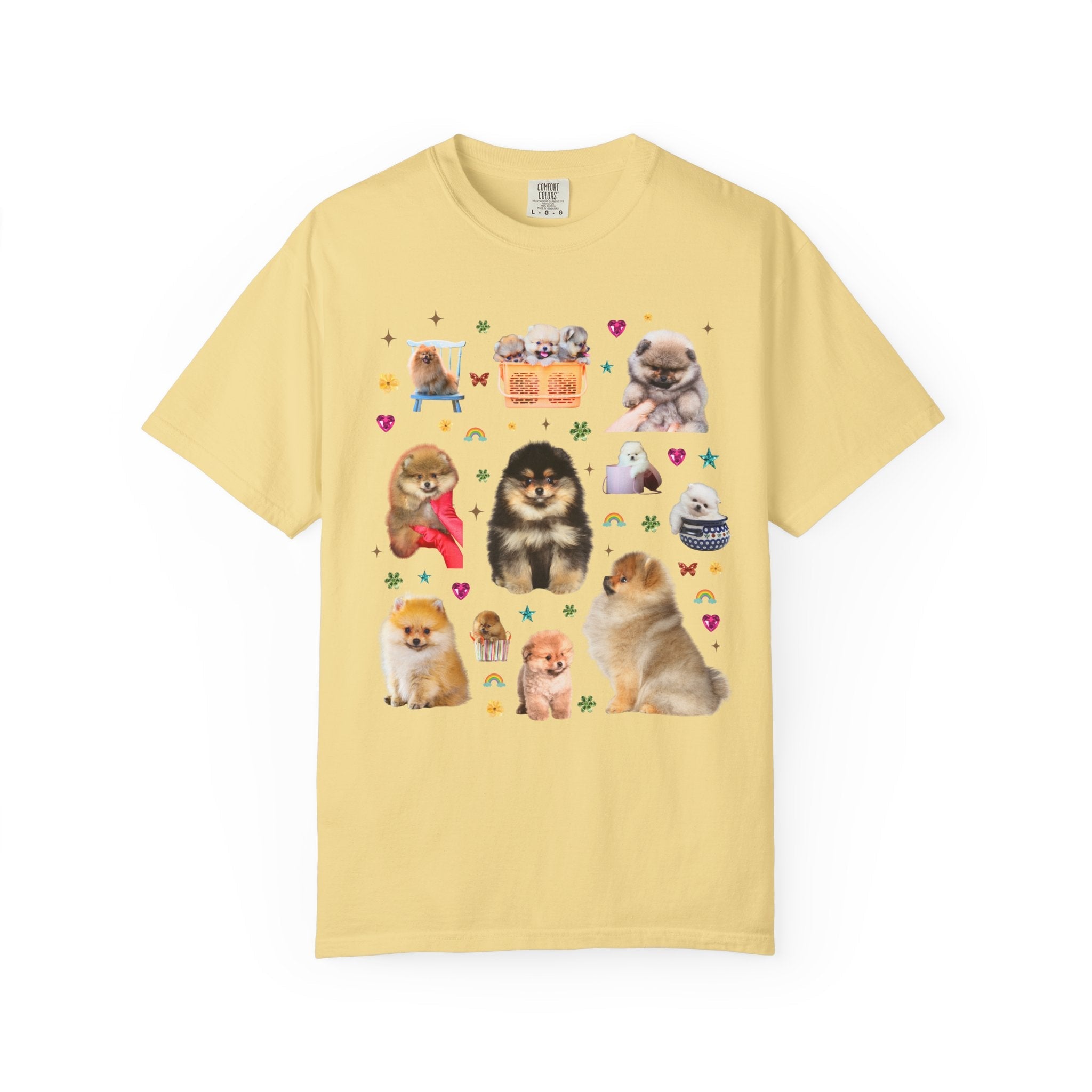 Pomeranian Puppy Lover Tee Shirt with Flowers and Hearts, Funny Animal Lover 90s Vibe Tee for Dog Owner or Friend Who Loves Pomeranians - Opal and June