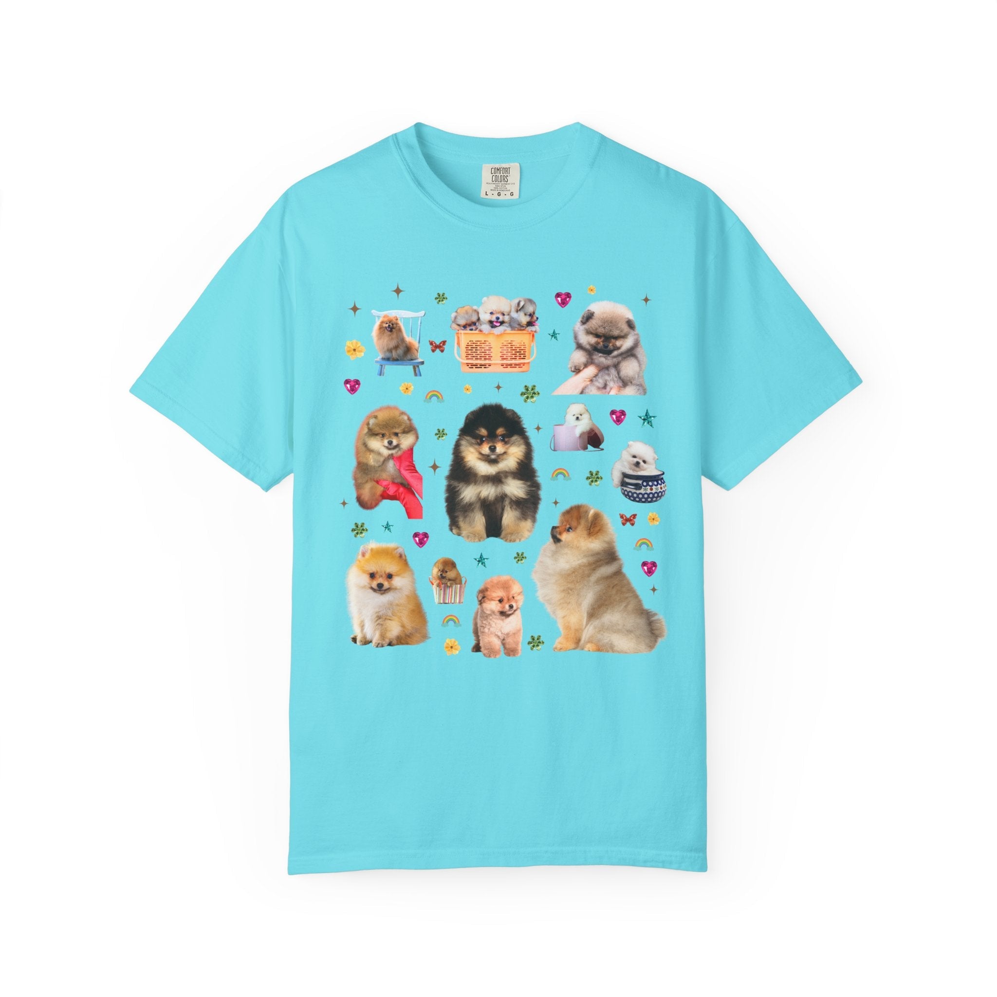 Pomeranian Puppy Lover Tee Shirt with Flowers and Hearts, Funny Animal Lover 90s Vibe Tee for Dog Owner or Friend Who Loves Pomeranians - Opal and June
