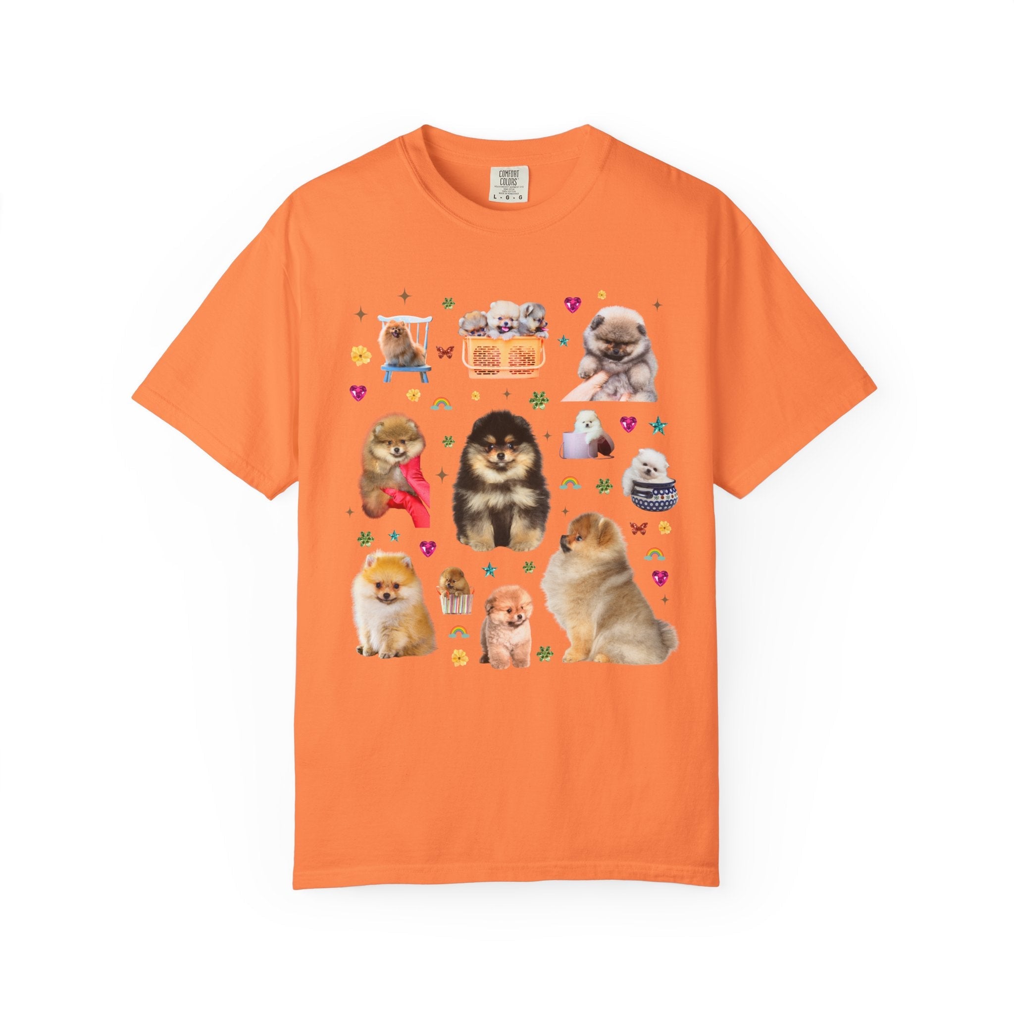 Pomeranian Puppy Lover Tee Shirt with Flowers and Hearts, Funny Animal Lover 90s Vibe Tee for Dog Owner or Friend Who Loves Pomeranians - Opal and June