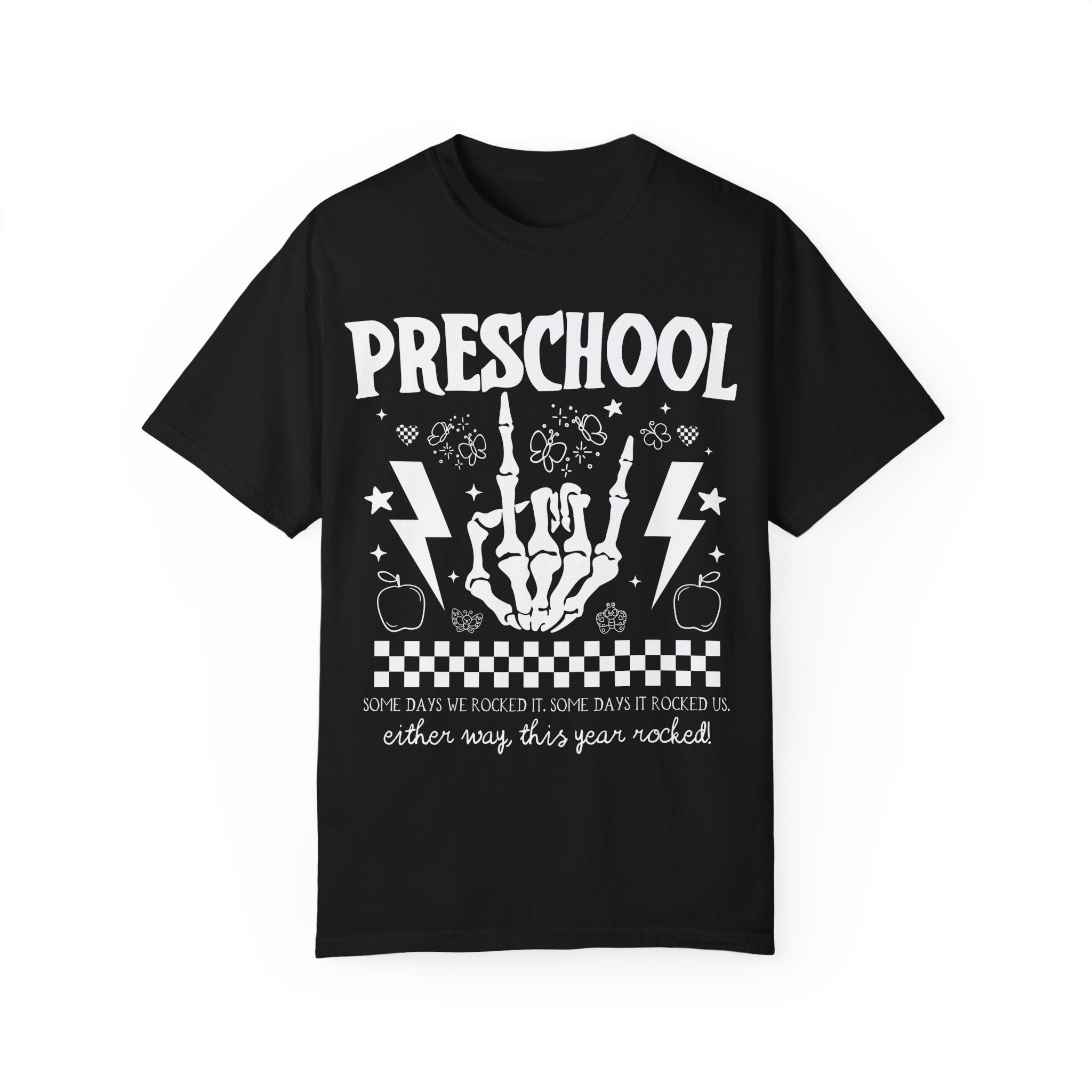 Preschool Last Day of School Tee Shirt: This Year Rocked! Funny Rocker Skeleton Shirt for Preschool Teachers and Staff, Rocking School Tee - Opal and June