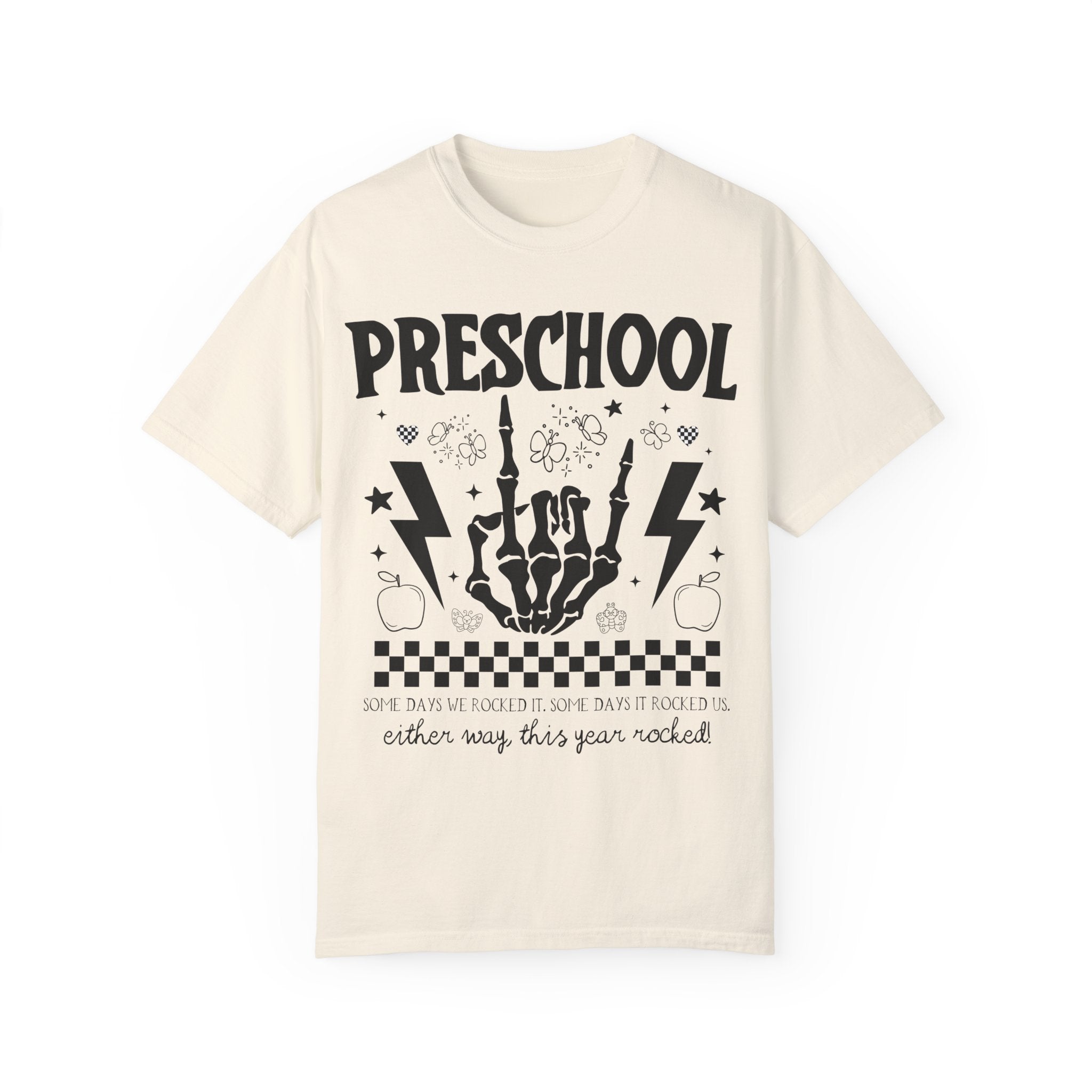 Preschool Last Day of School Tee Shirt: This Year Rocked! Funny Rocker Skeleton Shirt for Preschool Teachers and Staff, Rocking School Tee - Opal and June