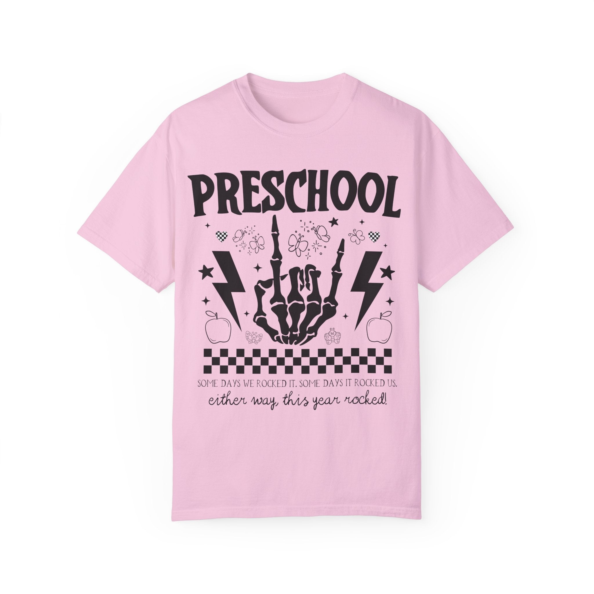 Preschool Last Day of School Tee Shirt: This Year Rocked! Funny Rocker Skeleton Shirt for Preschool Teachers and Staff, Rocking School Tee - Opal and June