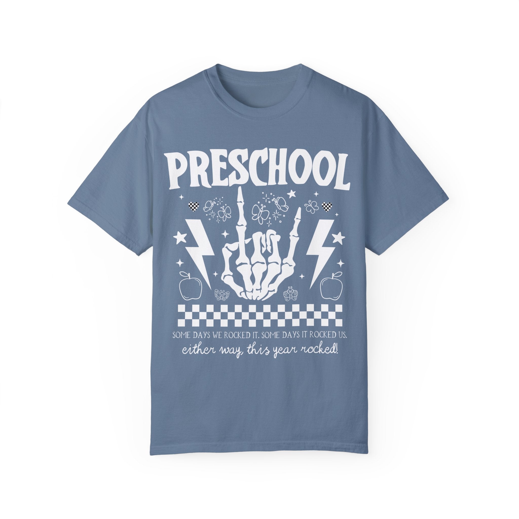 Preschool Last Day of School Tee Shirt: This Year Rocked! Funny Rocker Skeleton Shirt for Preschool Teachers and Staff, Rocking School Tee - Opal and June