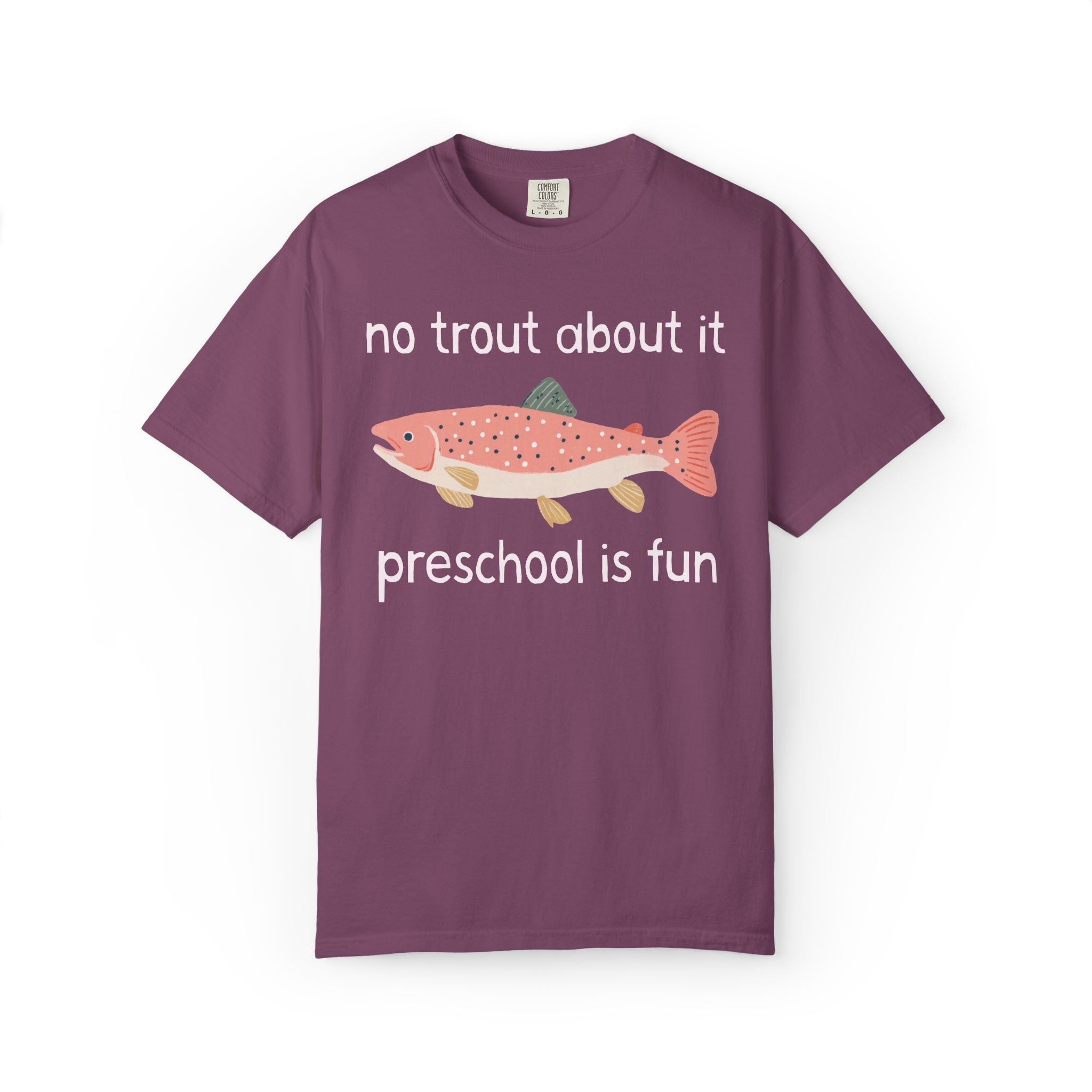 Preschool Teacher Shirt: No Trout About it, Preschool is Fun | Funny Cottagecore Fish T-Shirt for Preschool Office Staff or Preschool Class - Opal and June