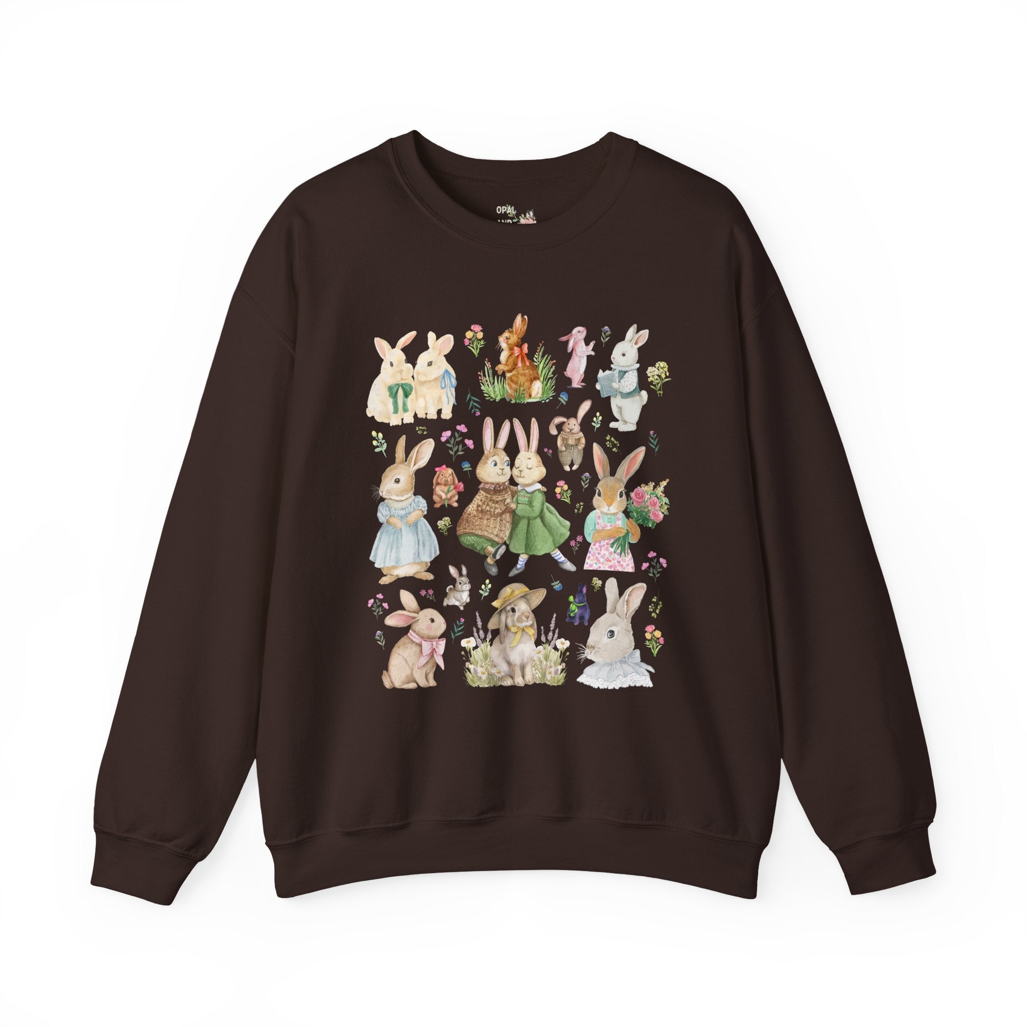 Pretty Cottagecore Bunny Sweatshirt with Flowers: 90s Aesthetic Animal Lover Crewneck for Rabbit Pet Owner, Colorful Maximalist Bunny - Opal and June