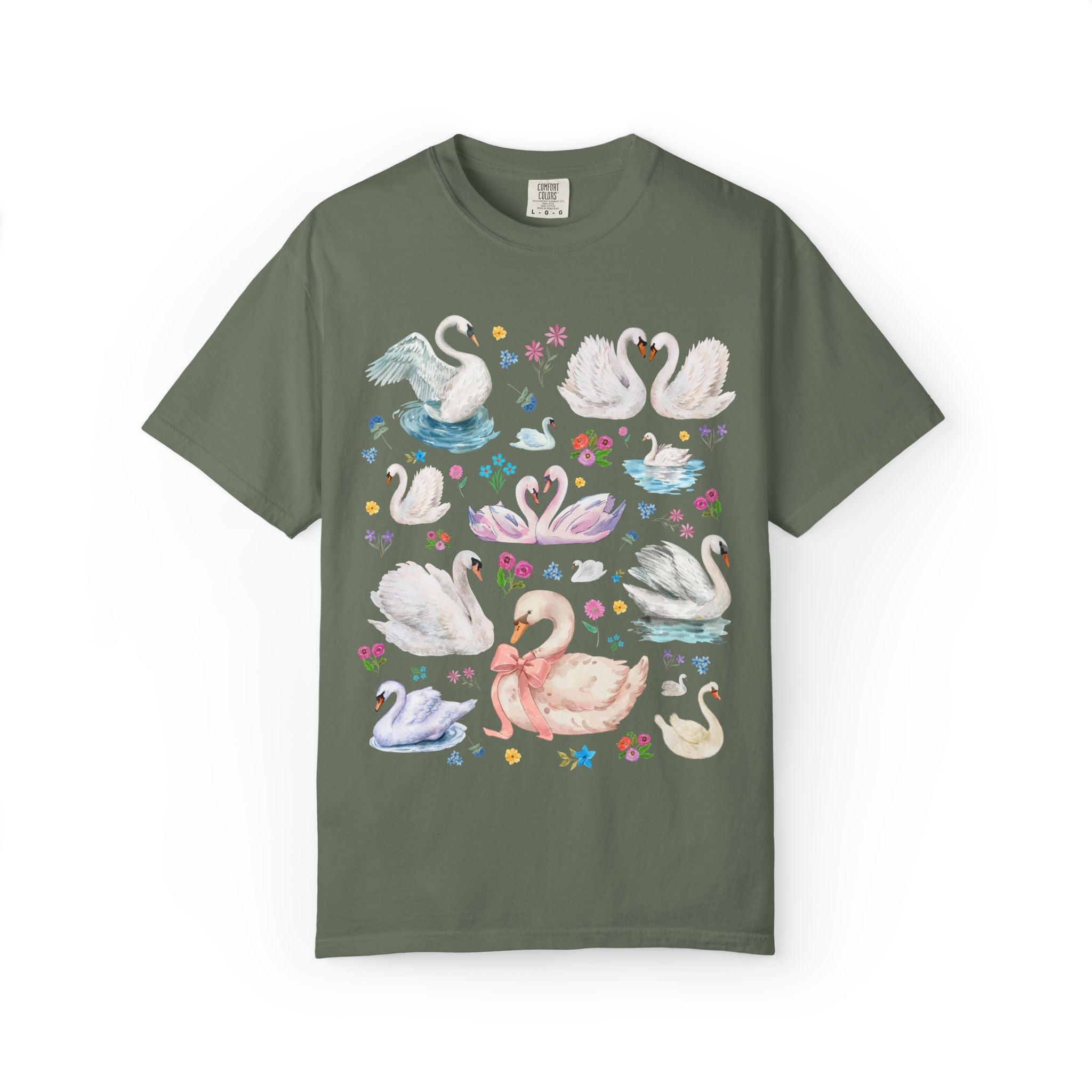 Pretty Cottagecore Swan Tee Shirt with Flowers: 90s Aesthetic Animal Lover Tee Shirt for Bird Lover or Dancer, Colorful Maximalist Swan Tee - Opal and June