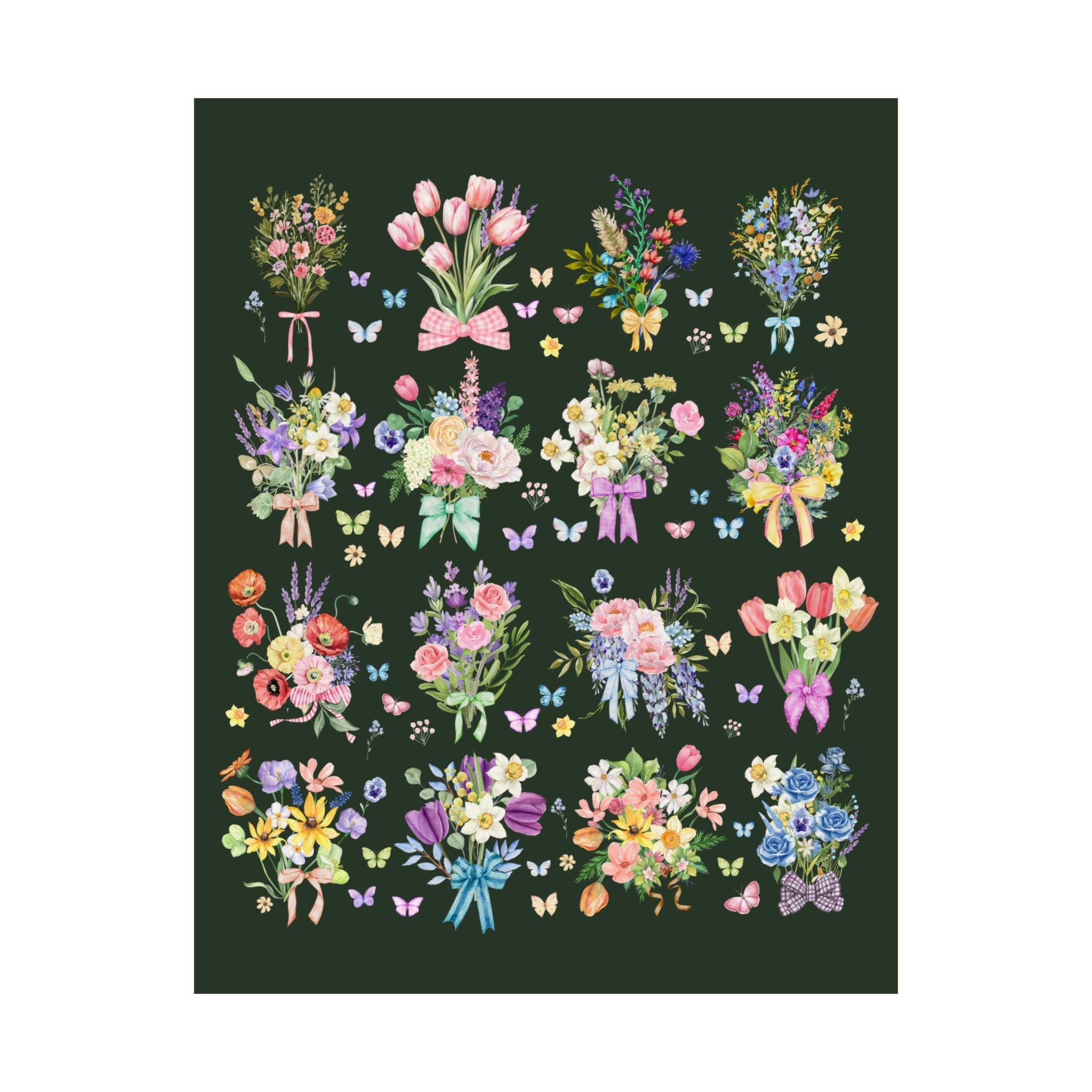 Pretty Wildflower Poster with Bows, Cute Butterfly Lover Wall Decor for Sister, Colorful Maximalist 90s Aesthetic Floral Print for Nursery - Opal and June