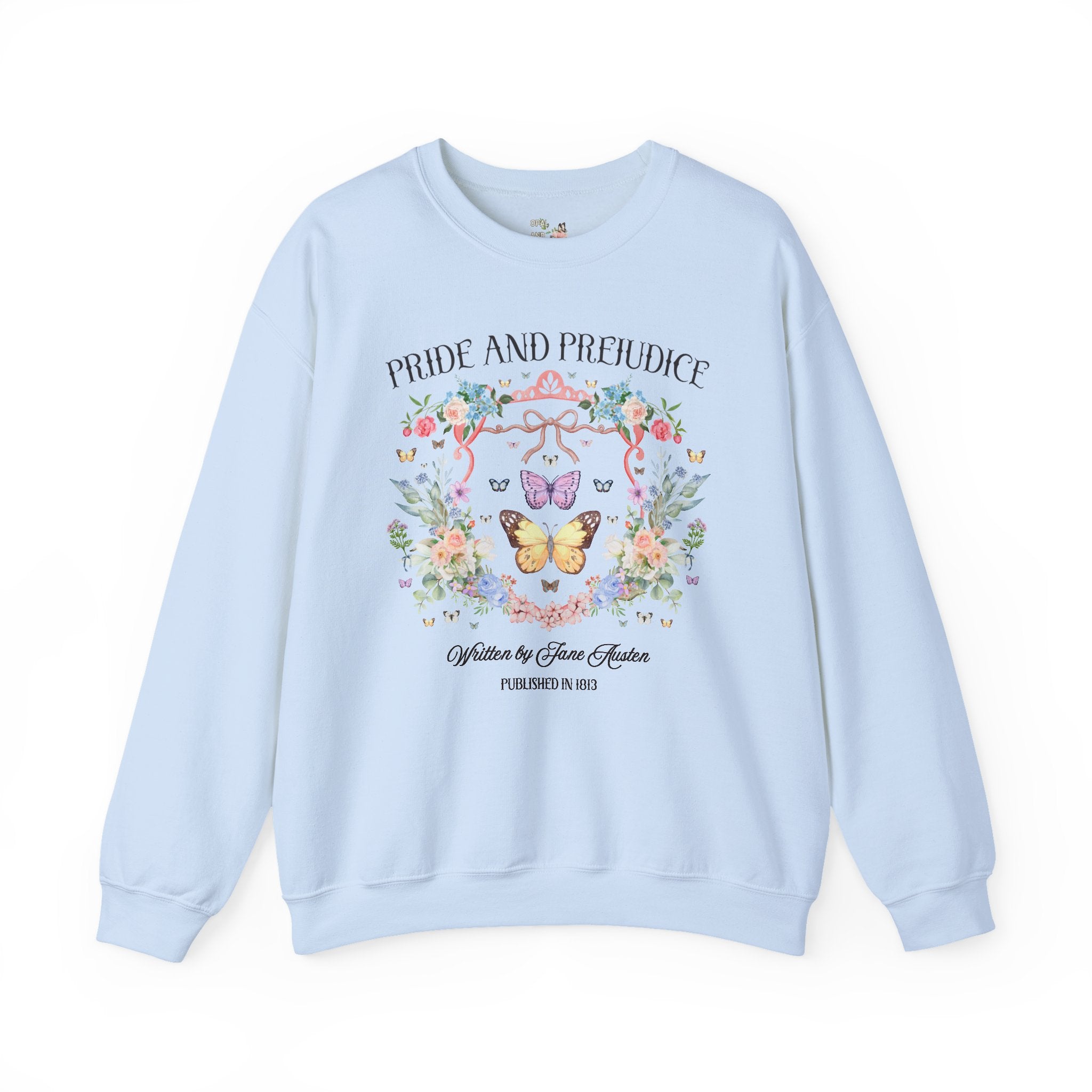 Pride and Prejudice Sweatshirt, Jane Austen Romance Reader, Cute Book Lover Gift Idea, 19th Century Classic Literature Shirt with Butterfly - Opal and June