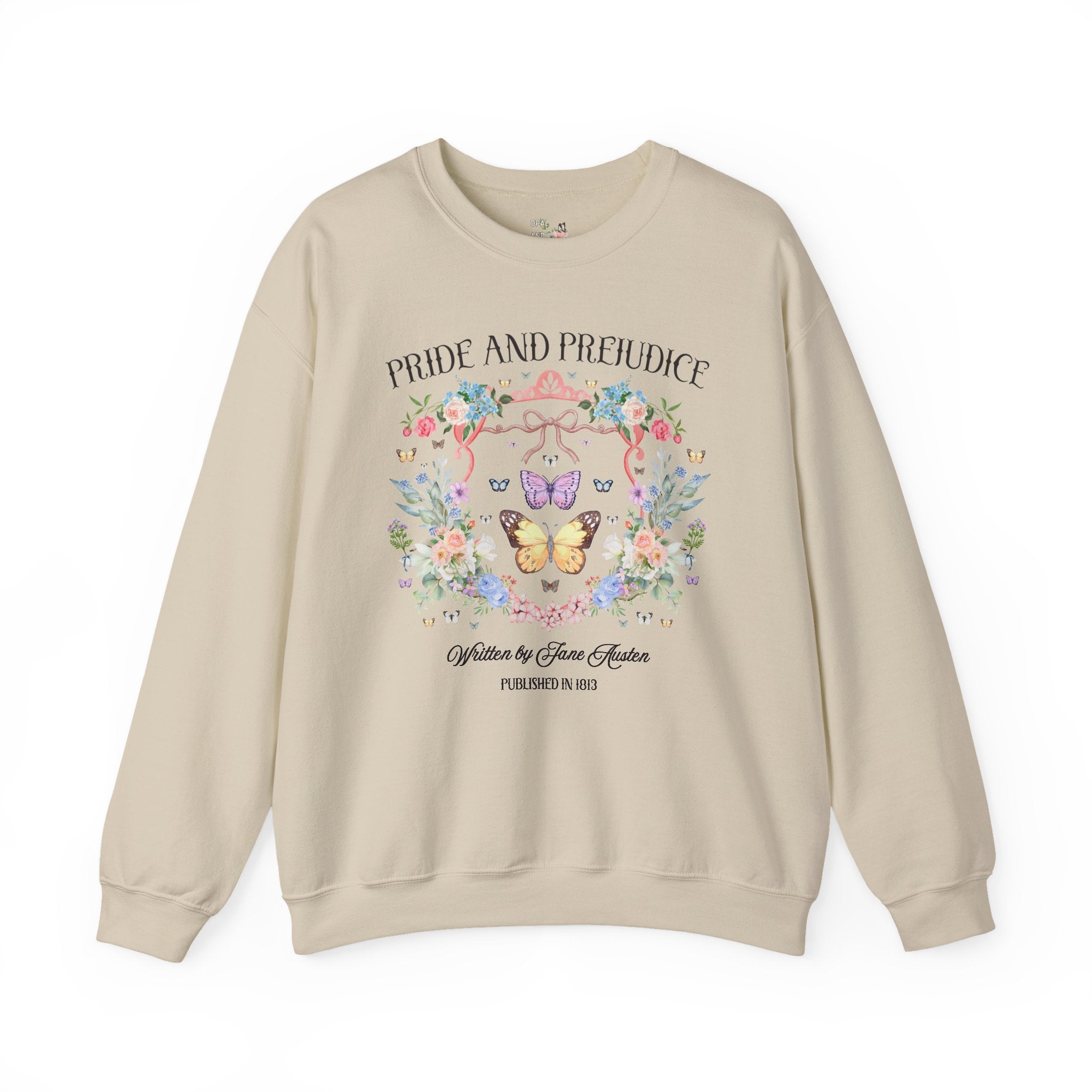 Pride and Prejudice Sweatshirt, Jane Austen Romance Reader, Cute Book Lover Gift Idea, 19th Century Classic Literature Shirt with Butterfly - Opal and June