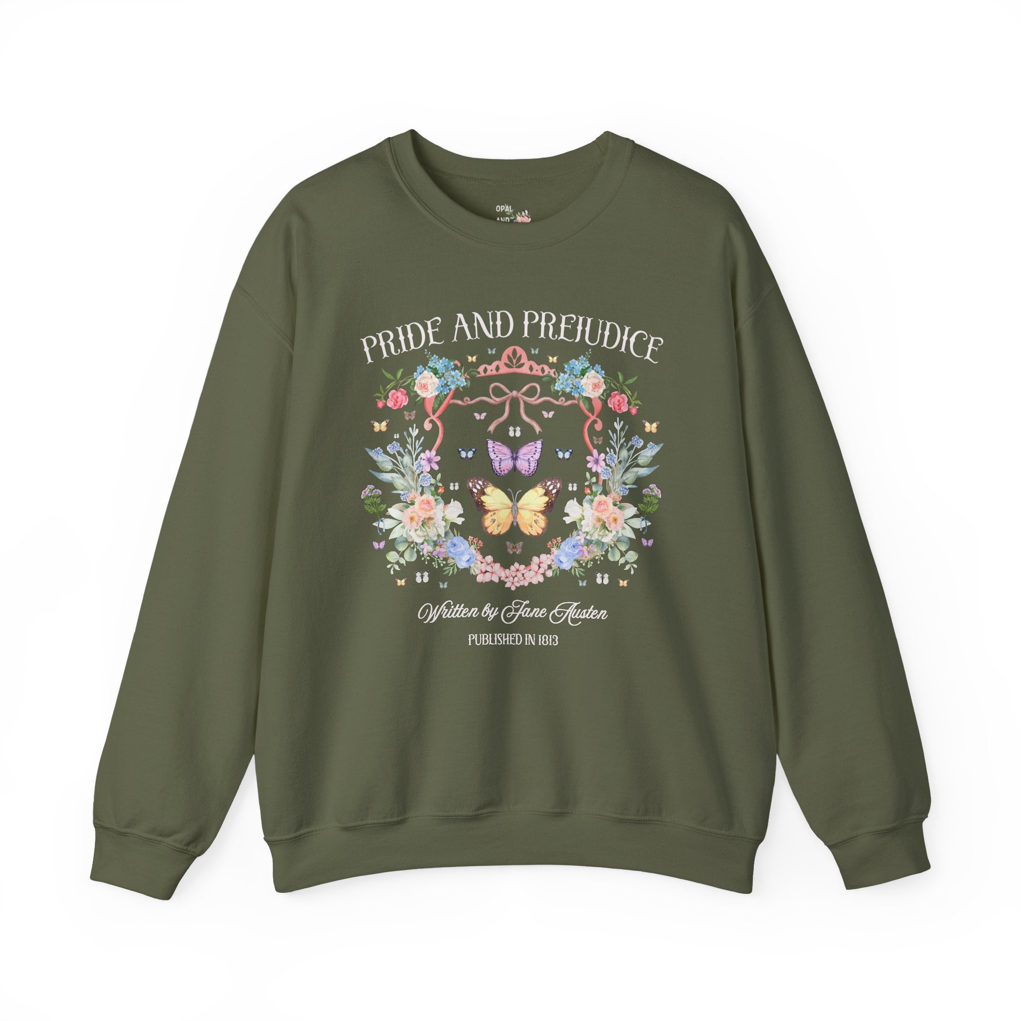 Pride and Prejudice Sweatshirt, Jane Austen Romance Reader, Cute Book Lover Gift Idea, 19th Century Classic Literature Shirt with Butterfly - Opal and June