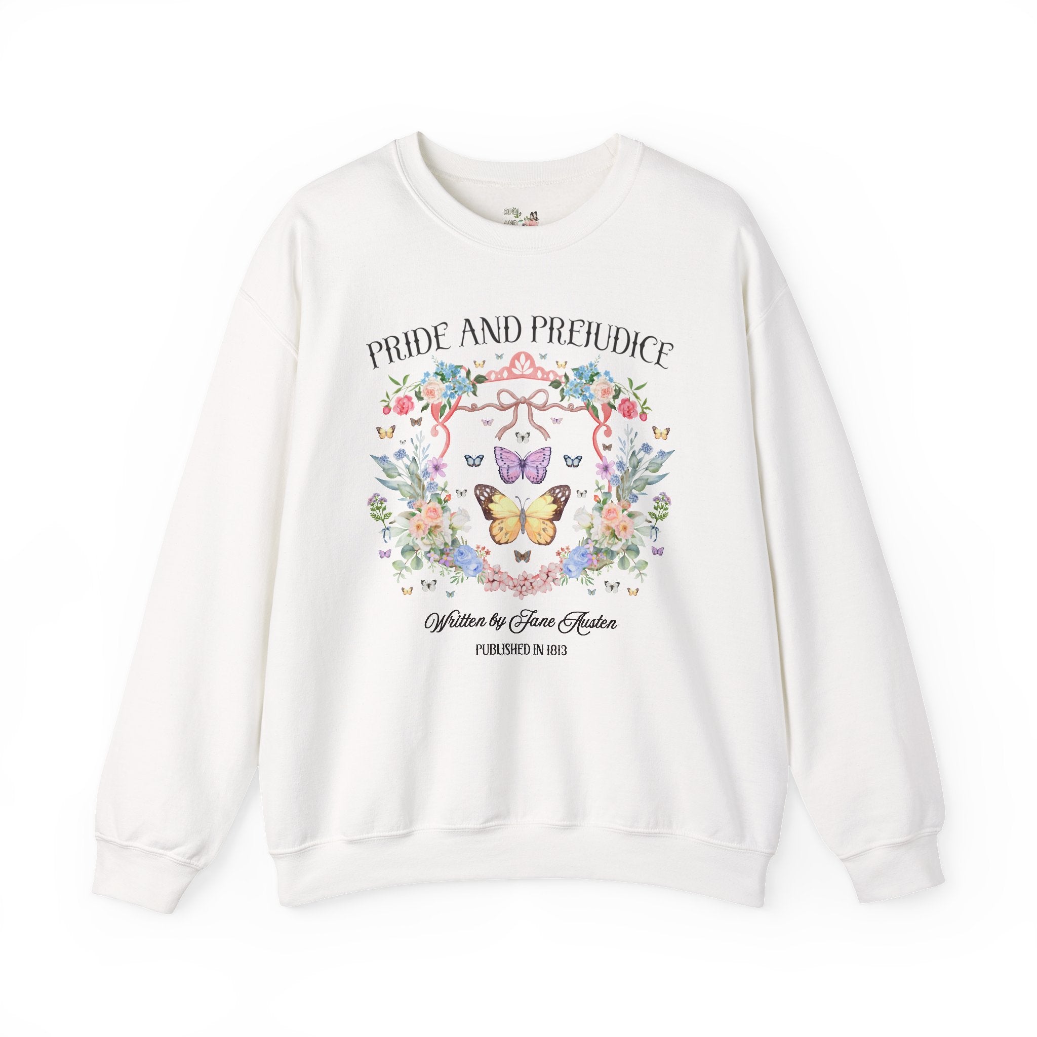 Pride and Prejudice Sweatshirt, Jane Austen Romance Reader, Cute Book Lover Gift Idea, 19th Century Classic Literature Shirt with Butterfly - Opal and June