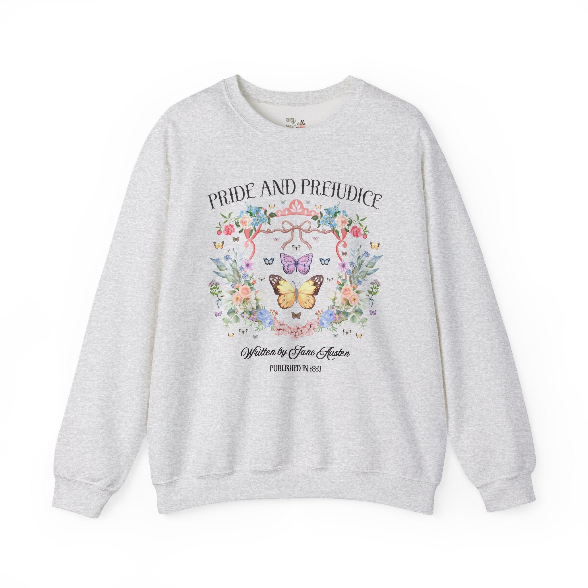 Pride and Prejudice Sweatshirt, Jane Austen Romance Reader, Cute Book Lover Gift Idea, 19th Century Classic Literature Shirt with Butterfly - Opal and June