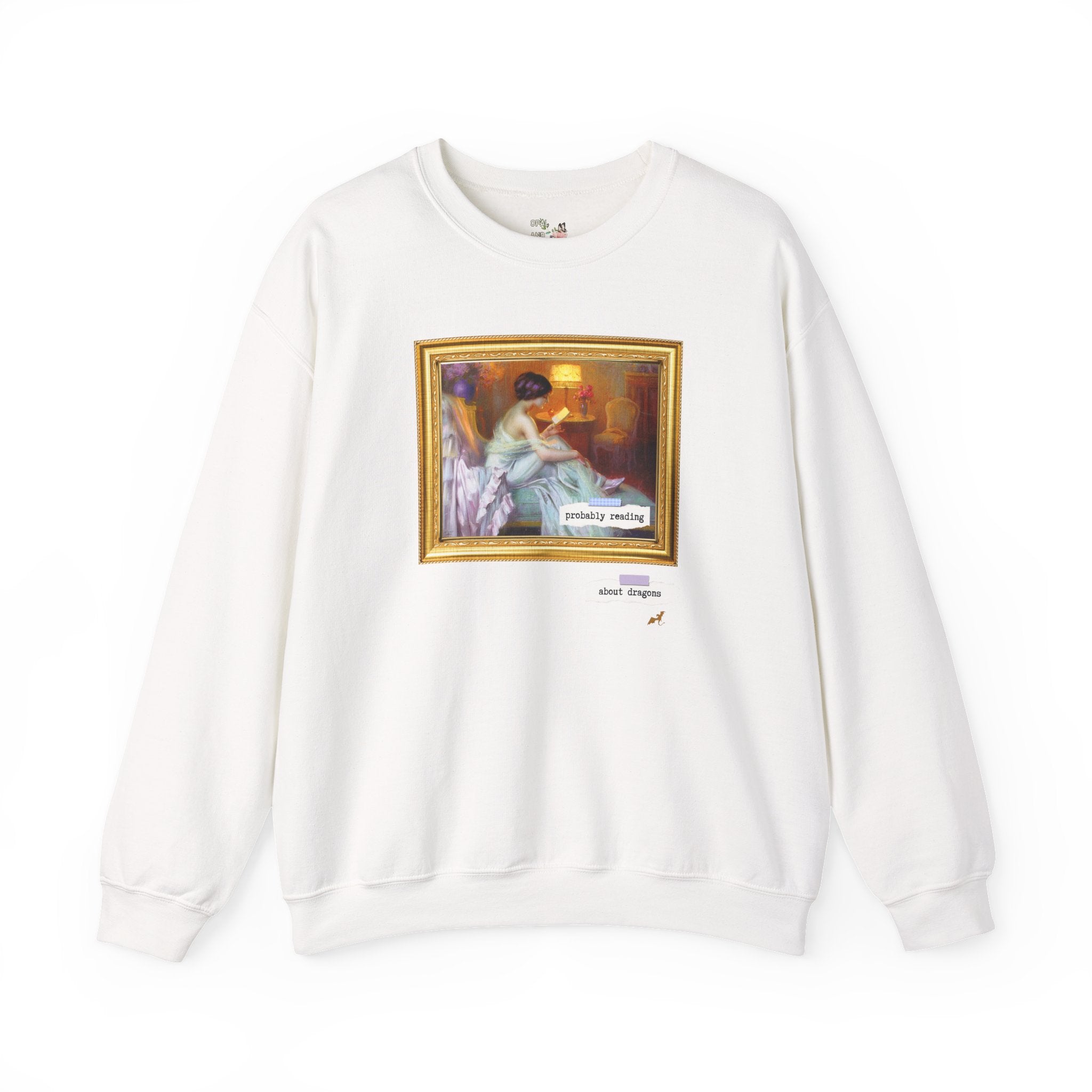 Probably Reading About Dragons: Funny Book Lover Sweatshirt, Romantasy Reader, Fantasy Romance Bookish Crewneck, Delphin Enjolras Painting - Opal and June