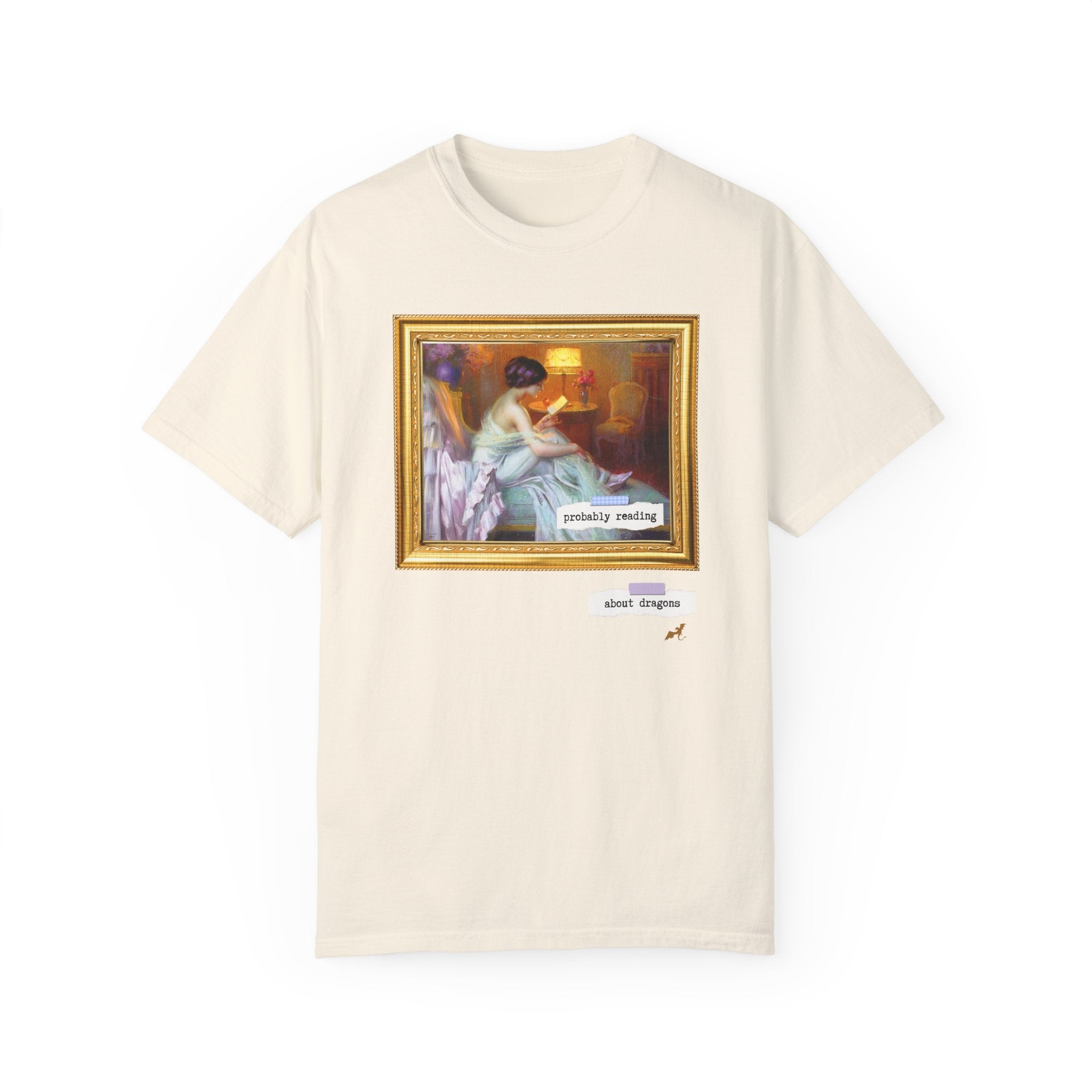 Probably Reading About Dragons: Funny Book Lover Tee Shirt for Romantasy Reader, Fantasy Romance Bookish Tee, Delphin Enjolras Painting - Opal and June