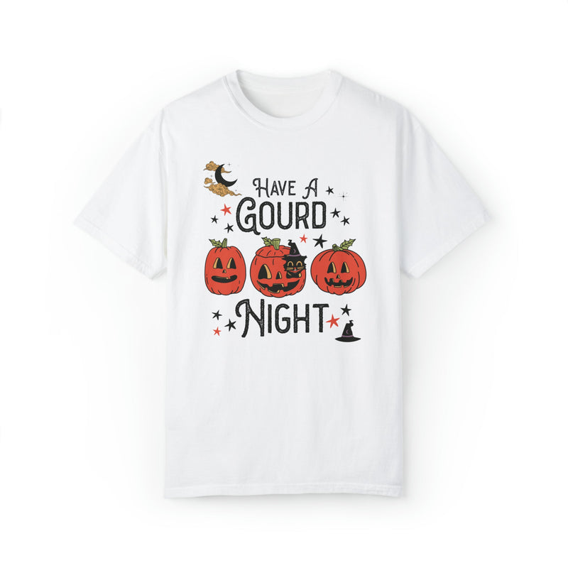 Punny Halloween Shirt with Witchy Cat and Stars: Have A Gourd Night - Opal and June