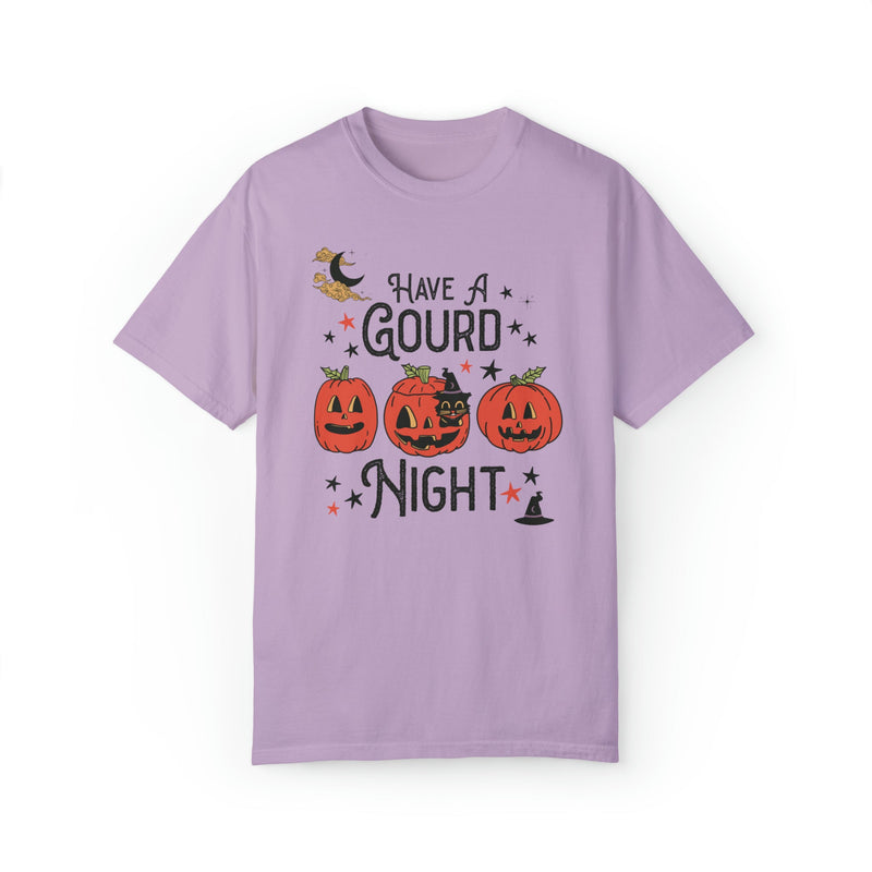 Punny Halloween Shirt with Witchy Cat and Stars: Have A Gourd Night - Opal and June