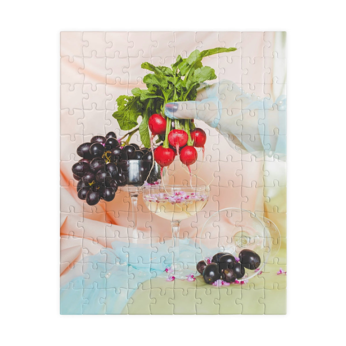 Puzzle of Colorful Still Life Photo with Radishes and Grapes, Pastel Goblincore Poster Print, Original Photo by Flourish and Lissa Chandler - Opal and June