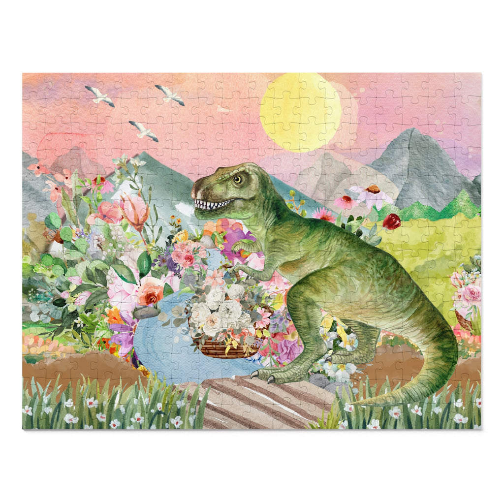 Puzzle of Dinosaur with Flowers: Funny Unique Puzzle of T - Rex Crossing a Bridge - Opal and June