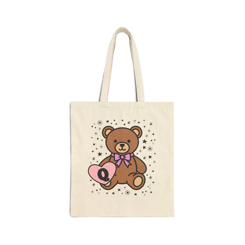 Q: Bear Holding a Heart Tote Bag with Initial - Opal and June