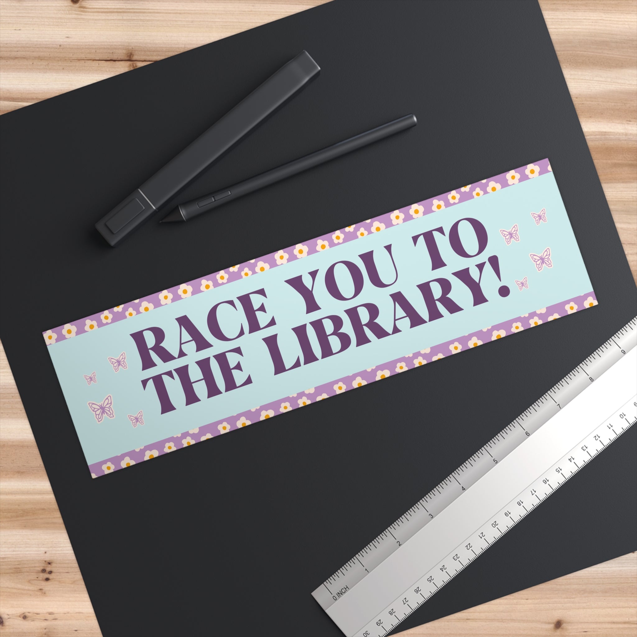 Race You to the Library Bookworm Bumper Sticker for Romance Reader or School Librarian, Cute Bookish Sticker for Reader, New Driver Gift - Opal and June
