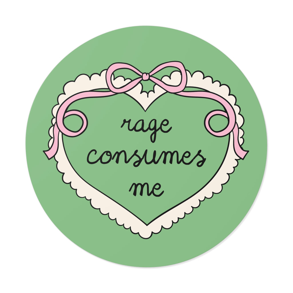 Rage Consumes Me Sticker with Cute Bow and Heart, Funny Saying Sticker for Feminist, Colorful Equal Rights Sticker, Cute Soft Girl Style - Opal and June