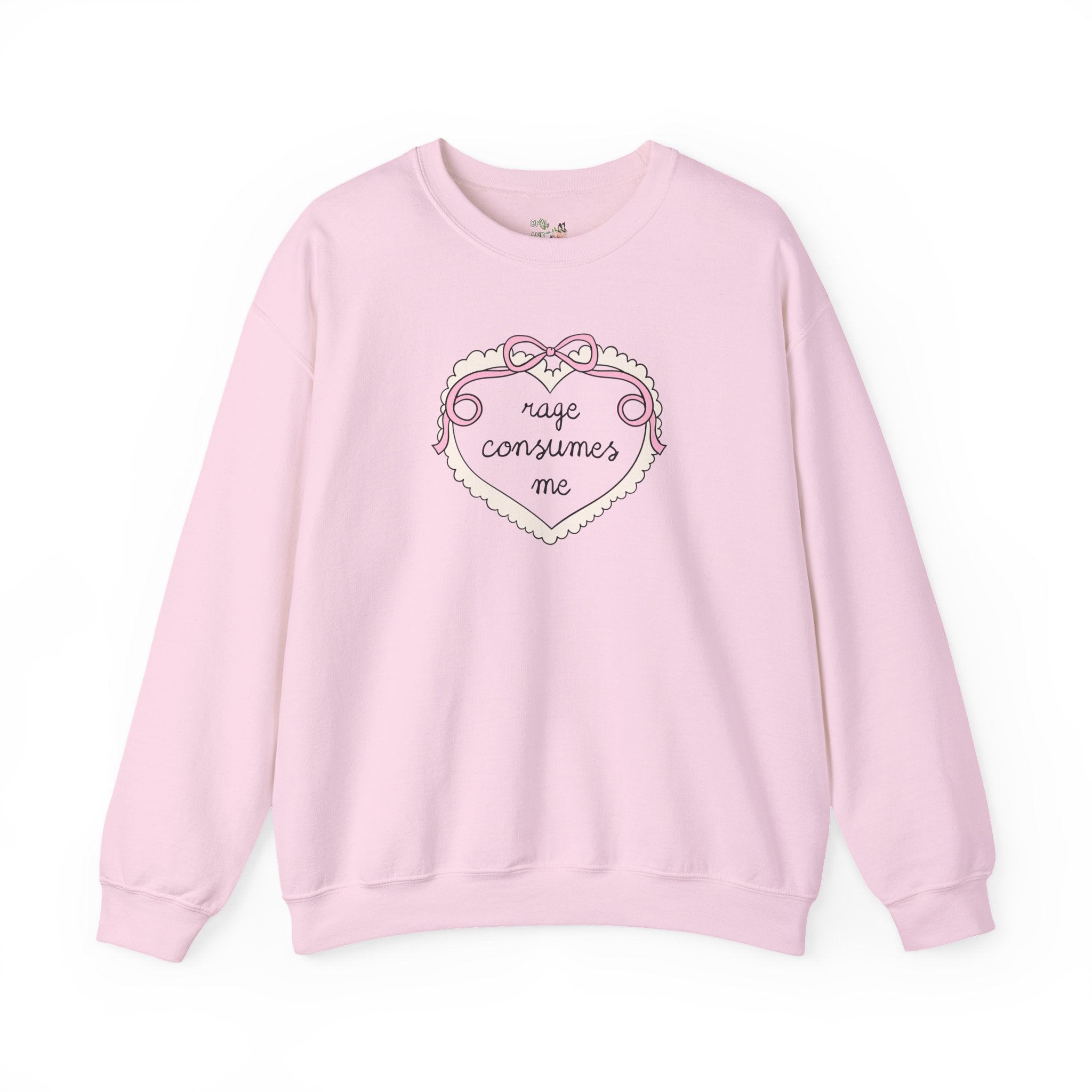 Rage Consumes Me Sweatshirt with Cute Bow and Heart, Funny Saying Crewneck for Feminist, Subtle Equal Rights Shirt, Soft Girl Style Shirt - Opal and June