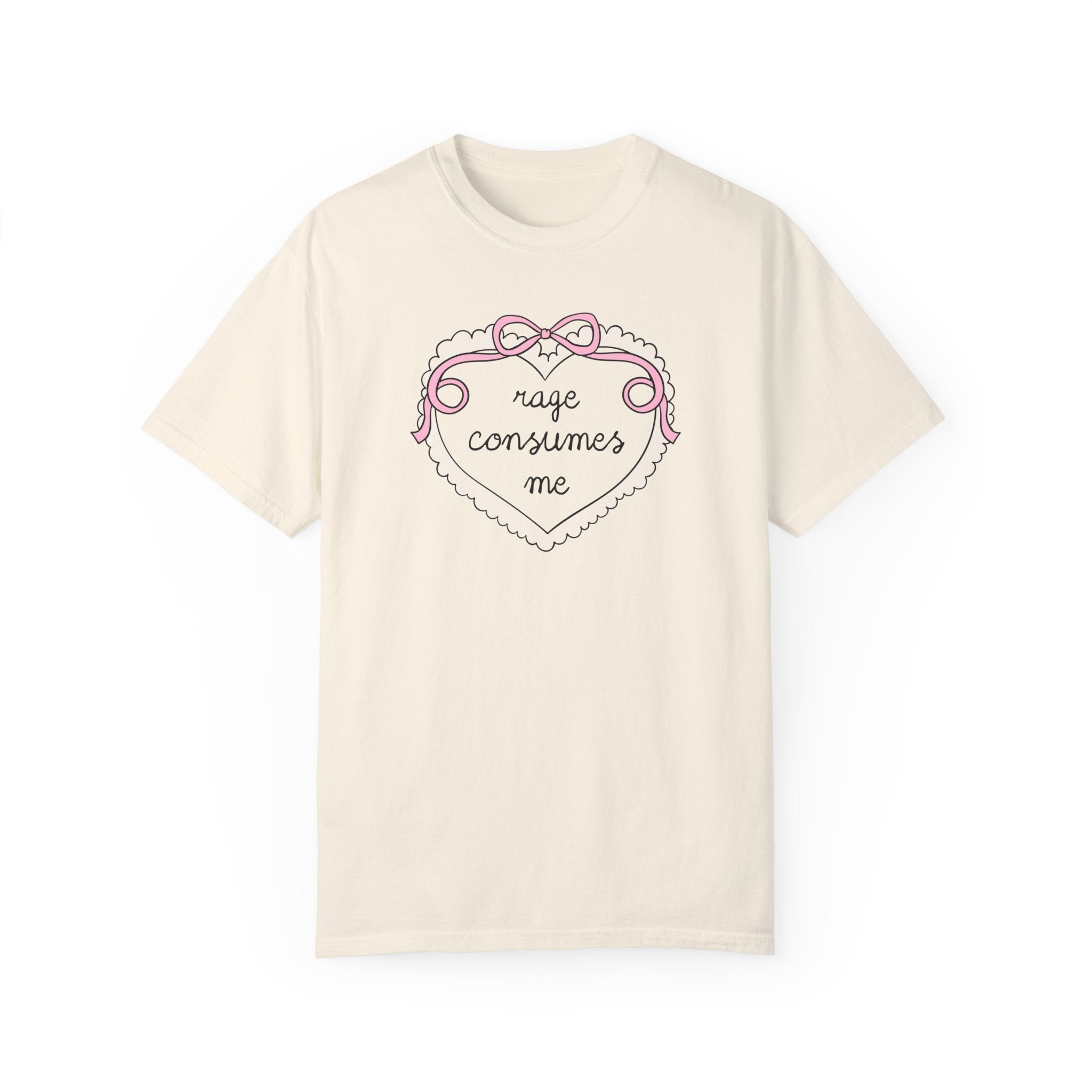 Rage Consumes Me Tee Shirt with Cute Bow and Heart, Funny Saying T-Shirt for Feminist, Subtle Equal Rights T-Shirt, Soft Girl Style Shirt - Opal and June