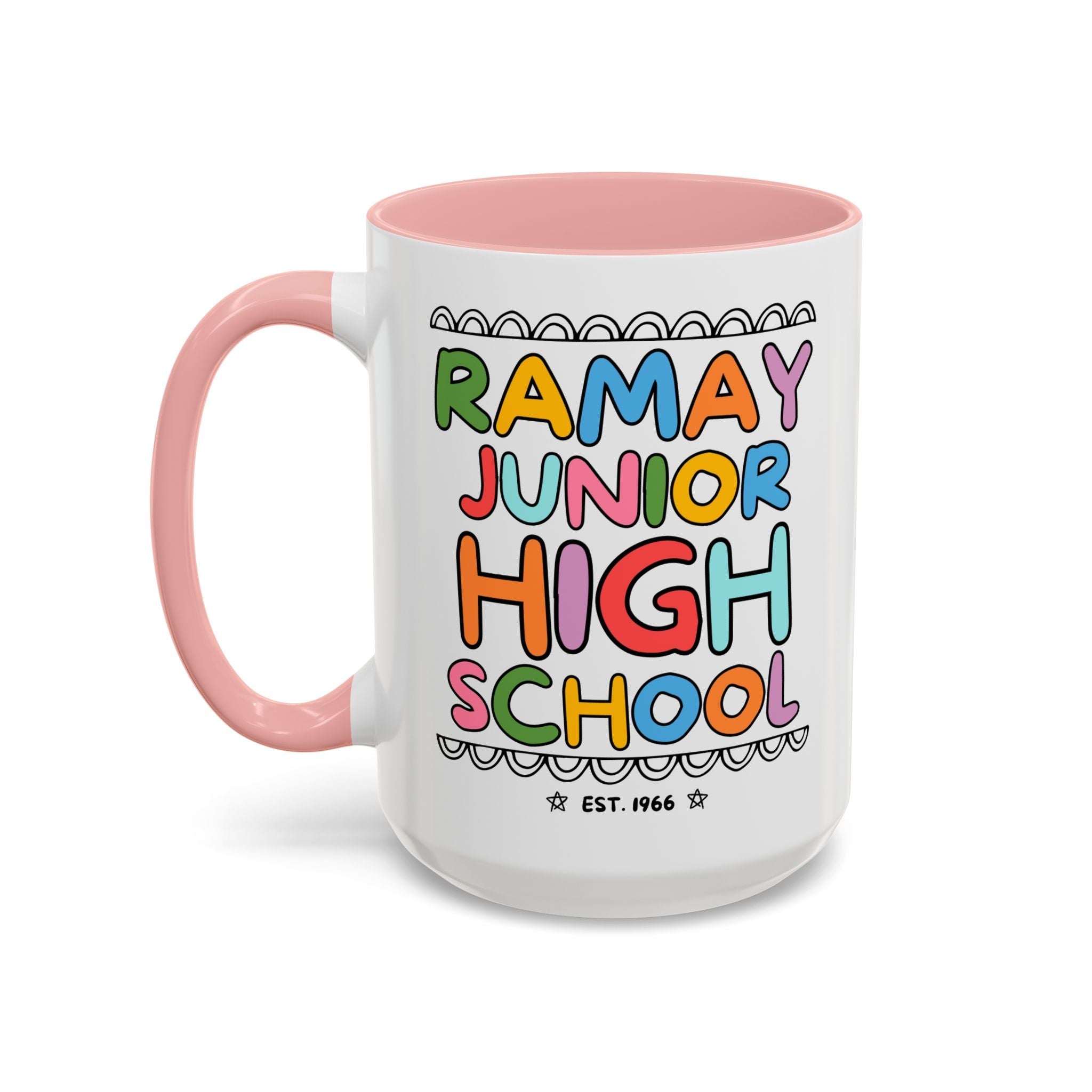 Ramay Junior High School 15 Oz Coffee Mug: Rainbow Letters - Opal and June