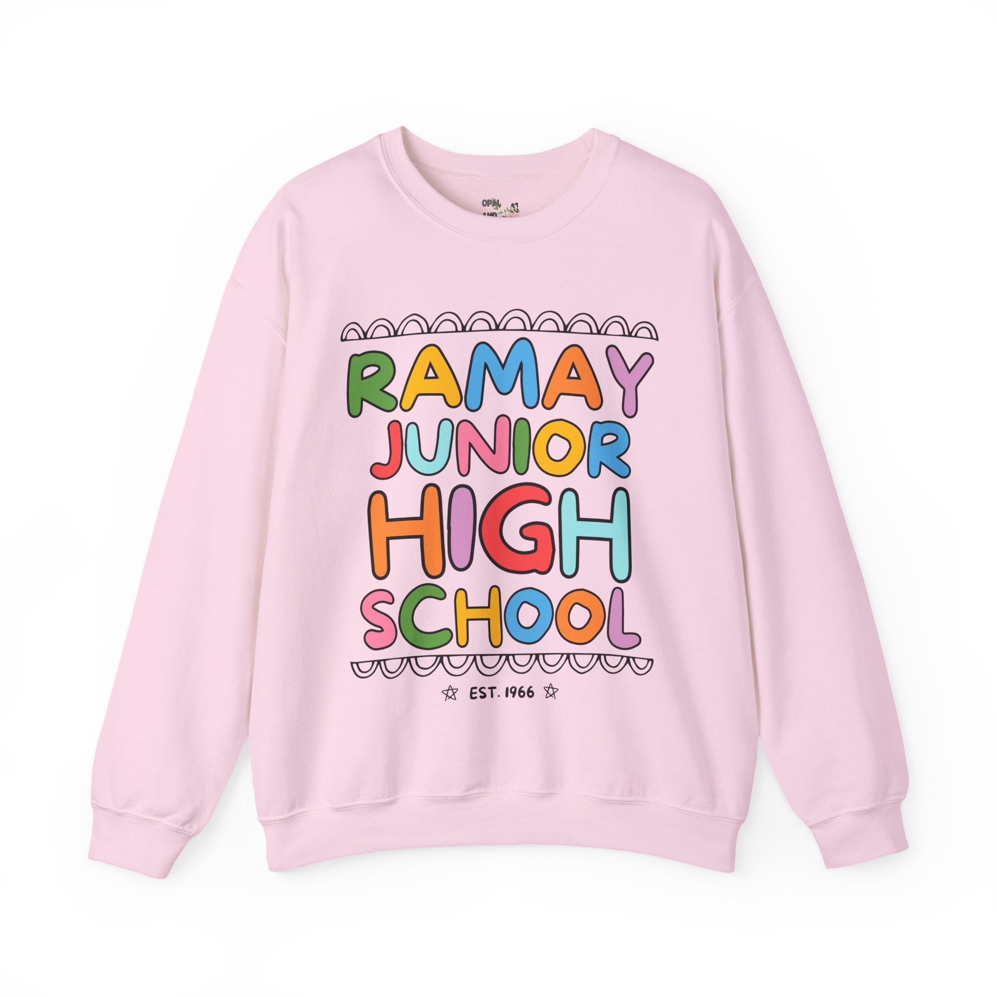 Ramay Junior High School Sweatshirt: Rainbow Letters - Opal and June