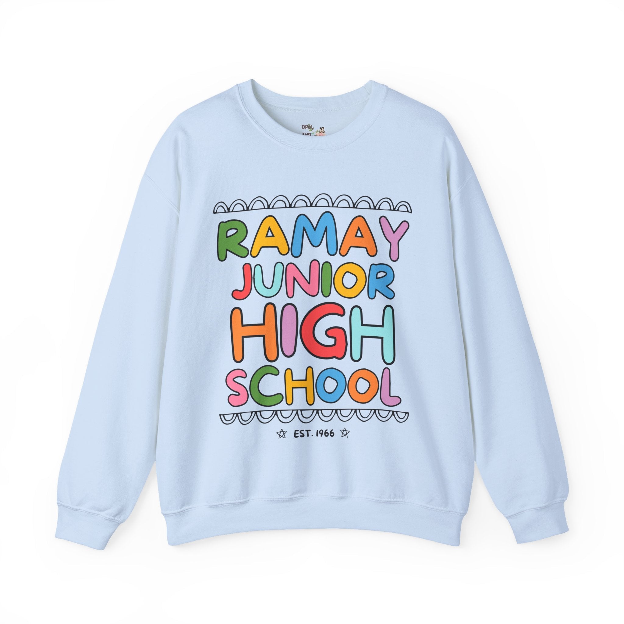 Ramay Junior High School Sweatshirt: Rainbow Letters - Opal and June