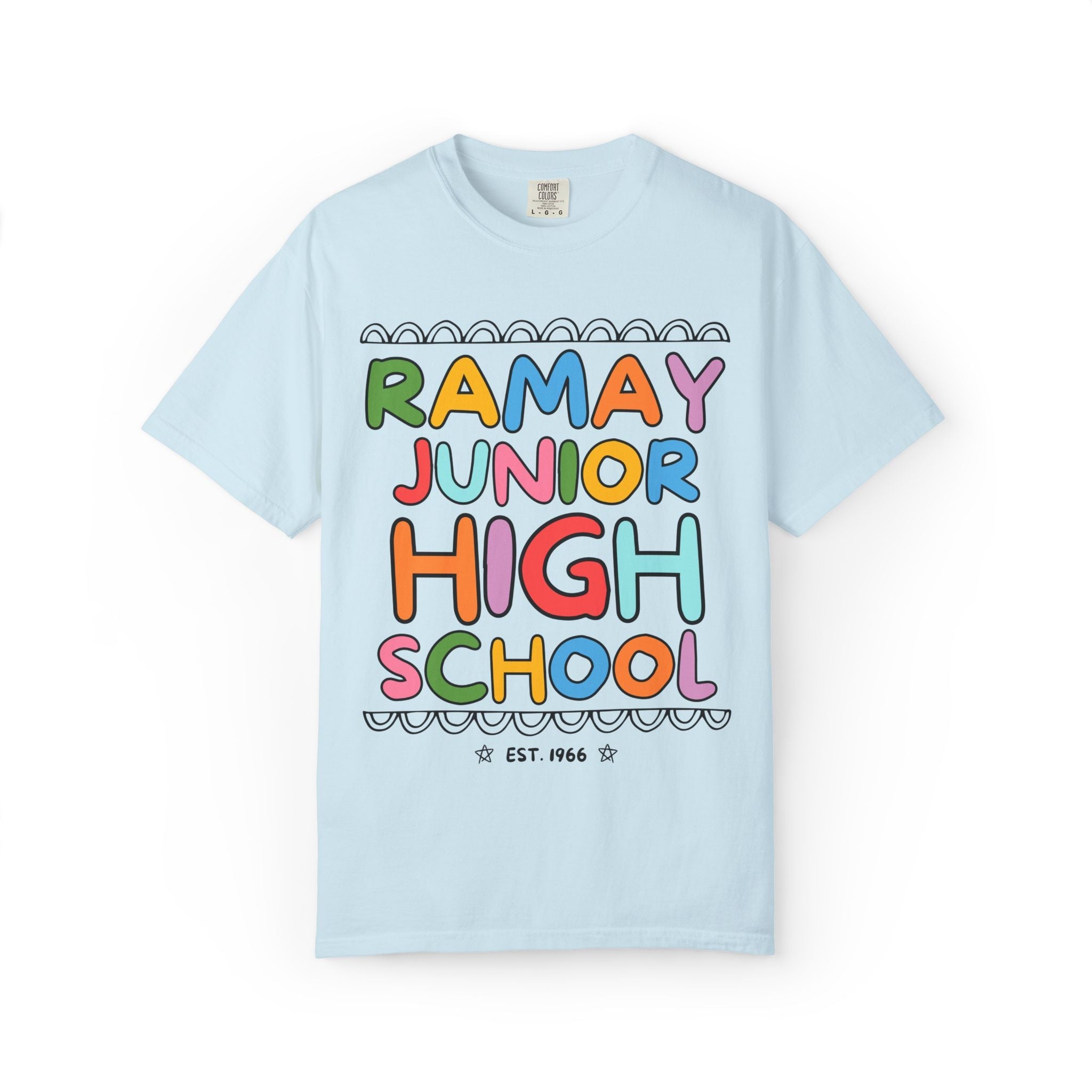 Ramay Junior High School Tee Shirt: Rainbow Letters - Opal and June