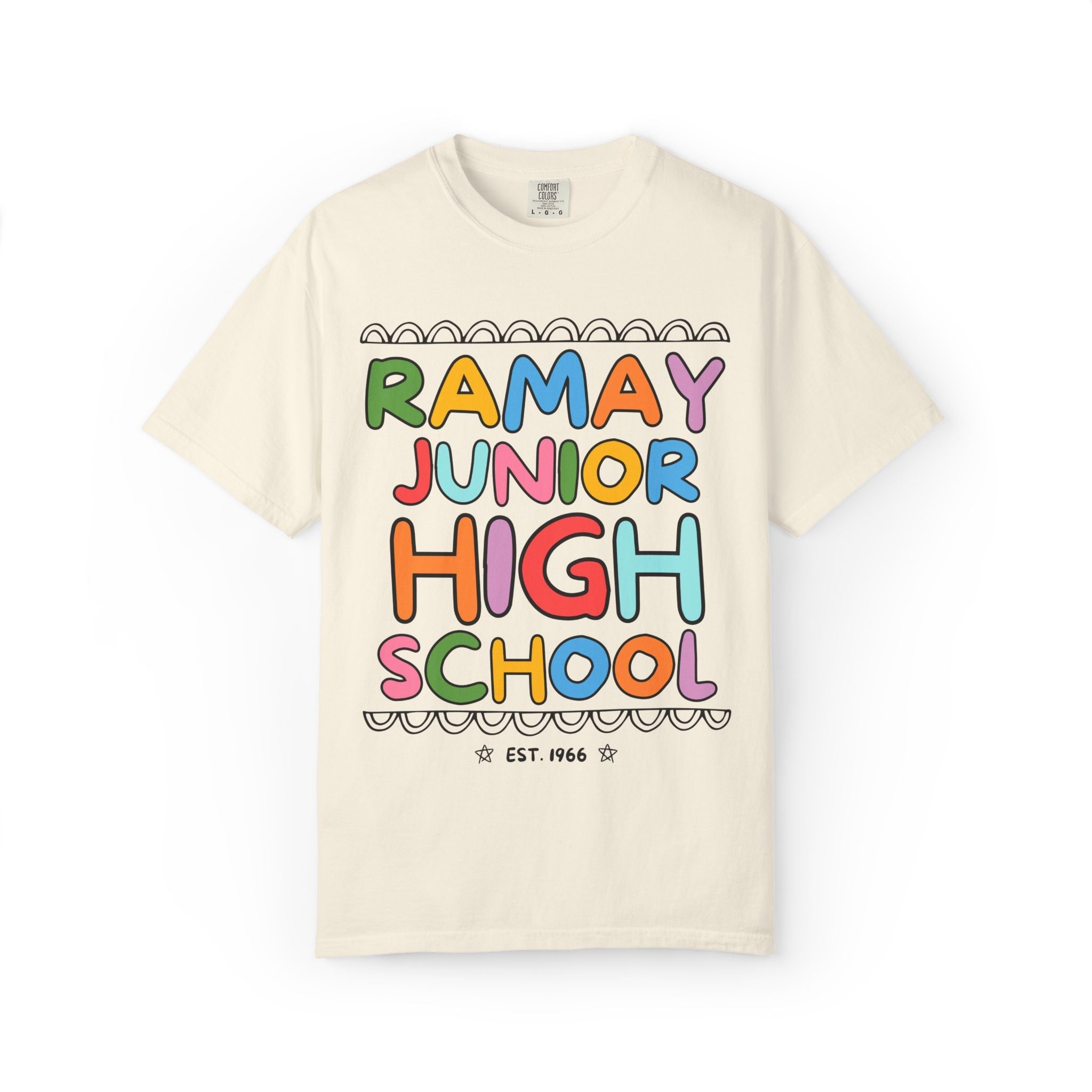 Ramay Junior High School Tee Shirt: Rainbow Letters - Opal and June